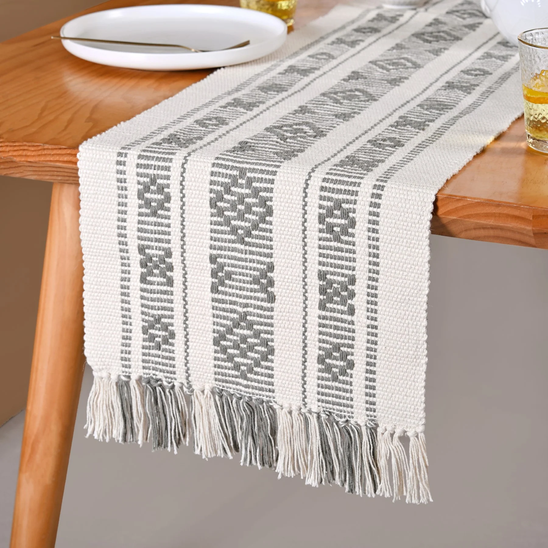 MonoLoom Fringed Cotton Runner 180x33cm - Image 2