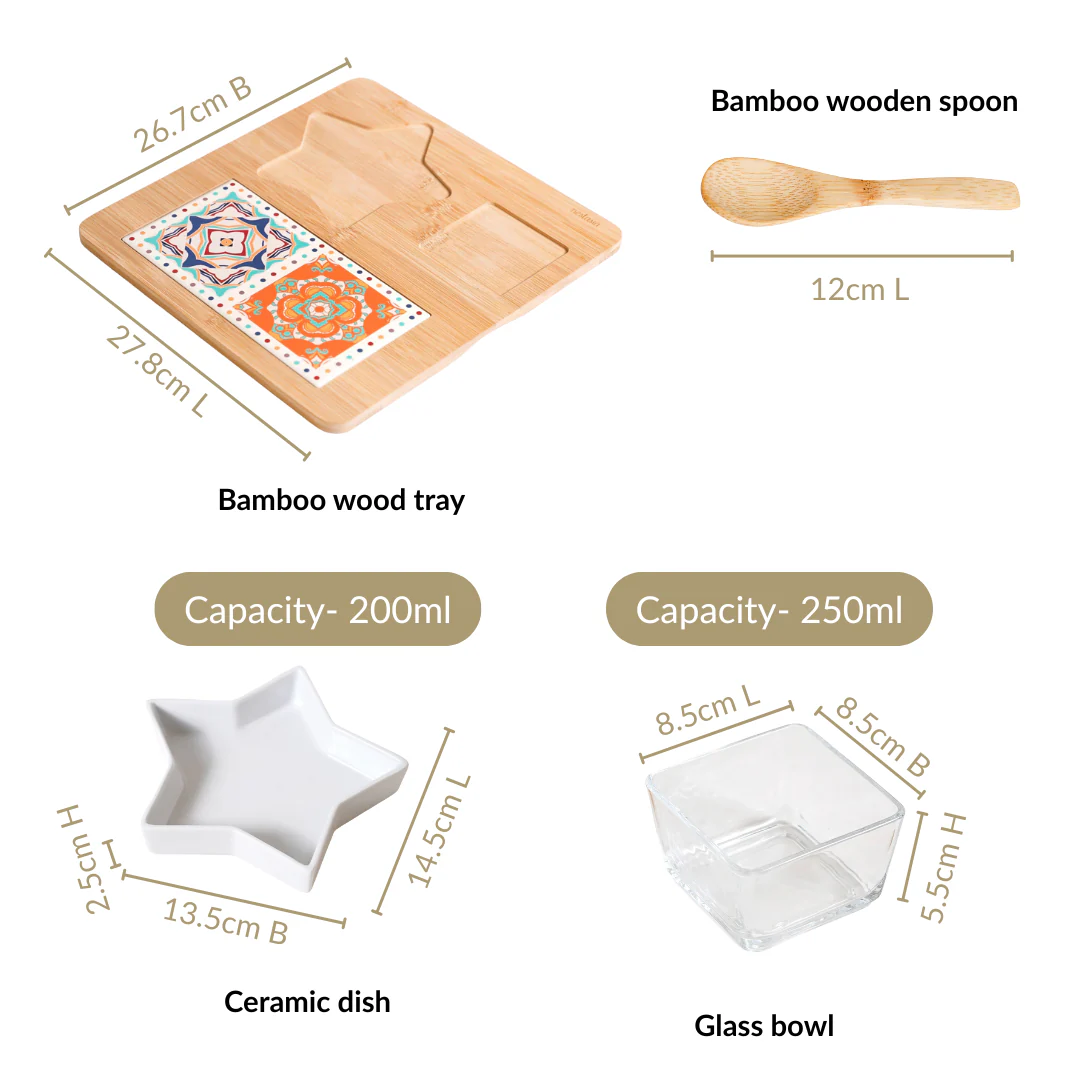 Moroccan Star Serving Platter Set With Wooden Spoon - Image 4