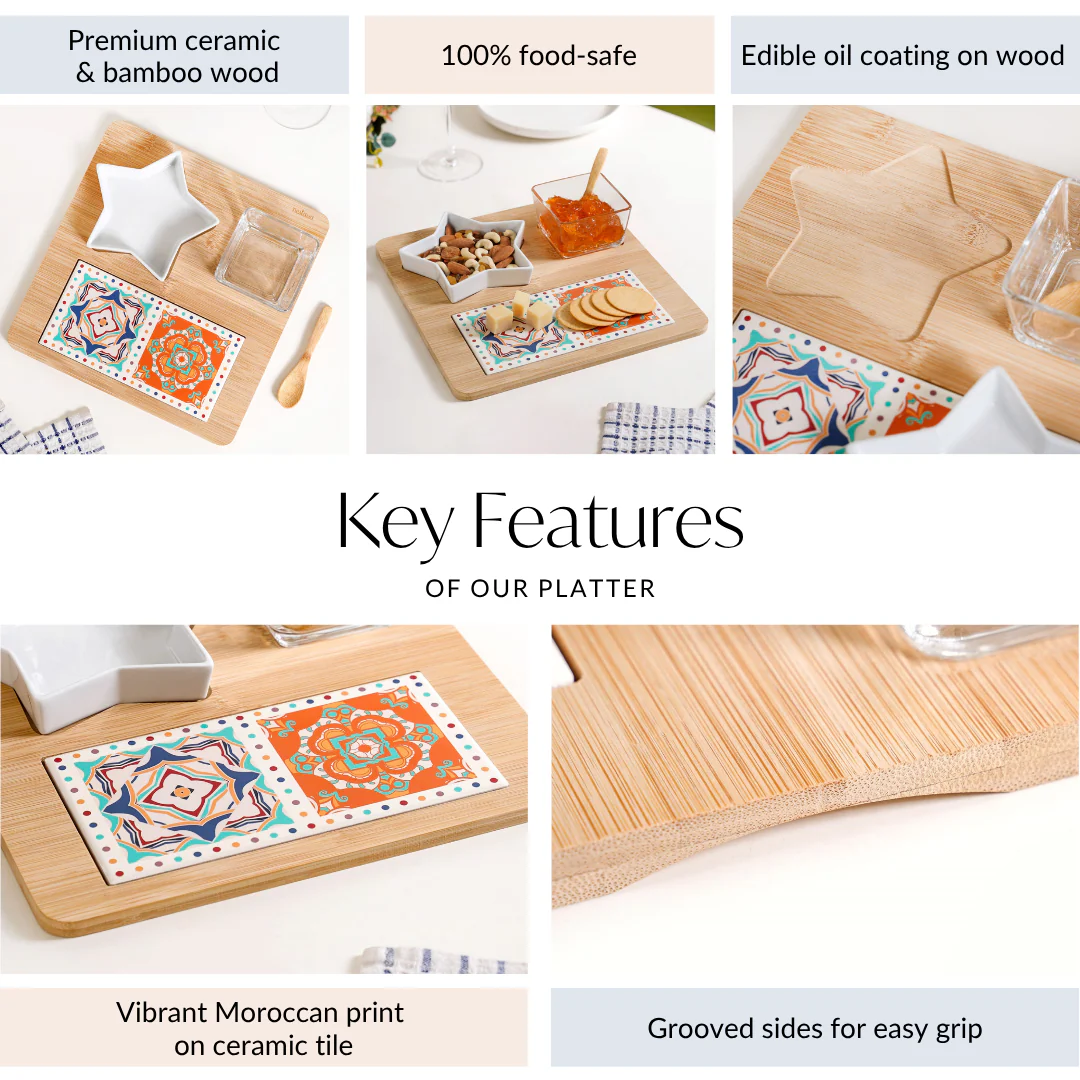 Moroccan Star Serving Platter Set With Wooden Spoon - Image 5