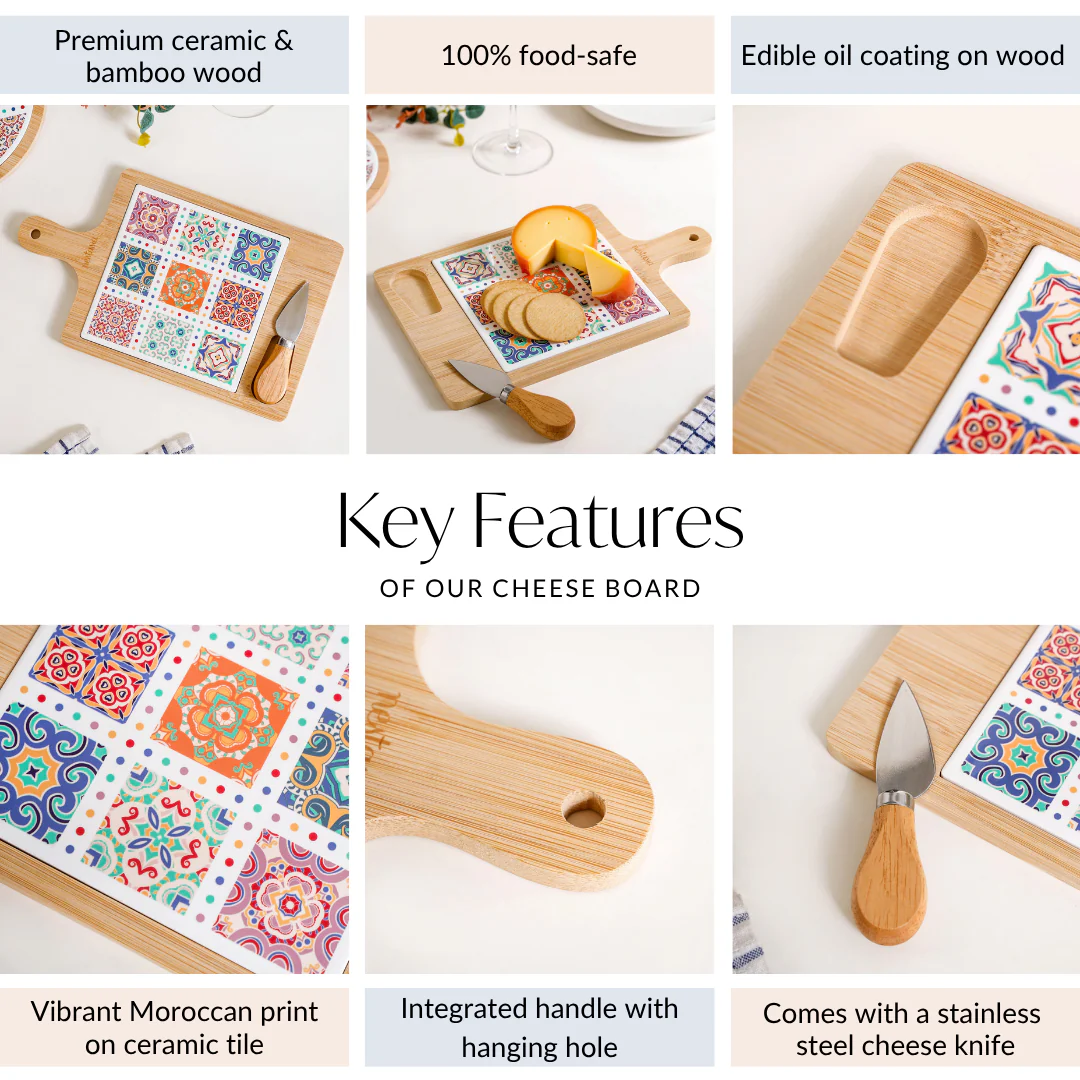 Moroccan Style Rectangle Cheeseboard With Knife 29x17cm - Image 5