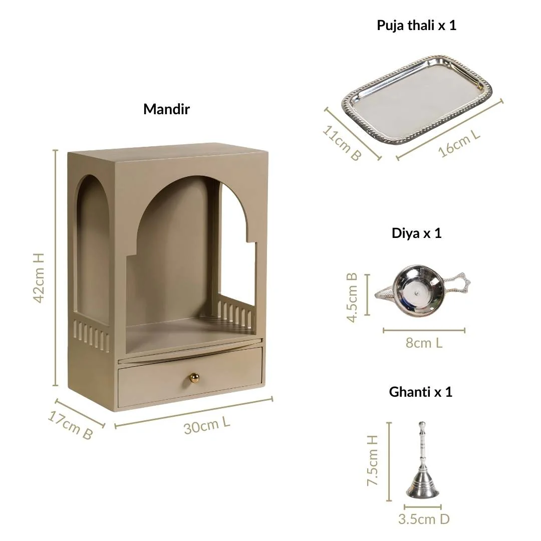 Mountable Mandir Medium With Bell Aasan Ghanti Diya Curtain And Puja Thali - Image 4