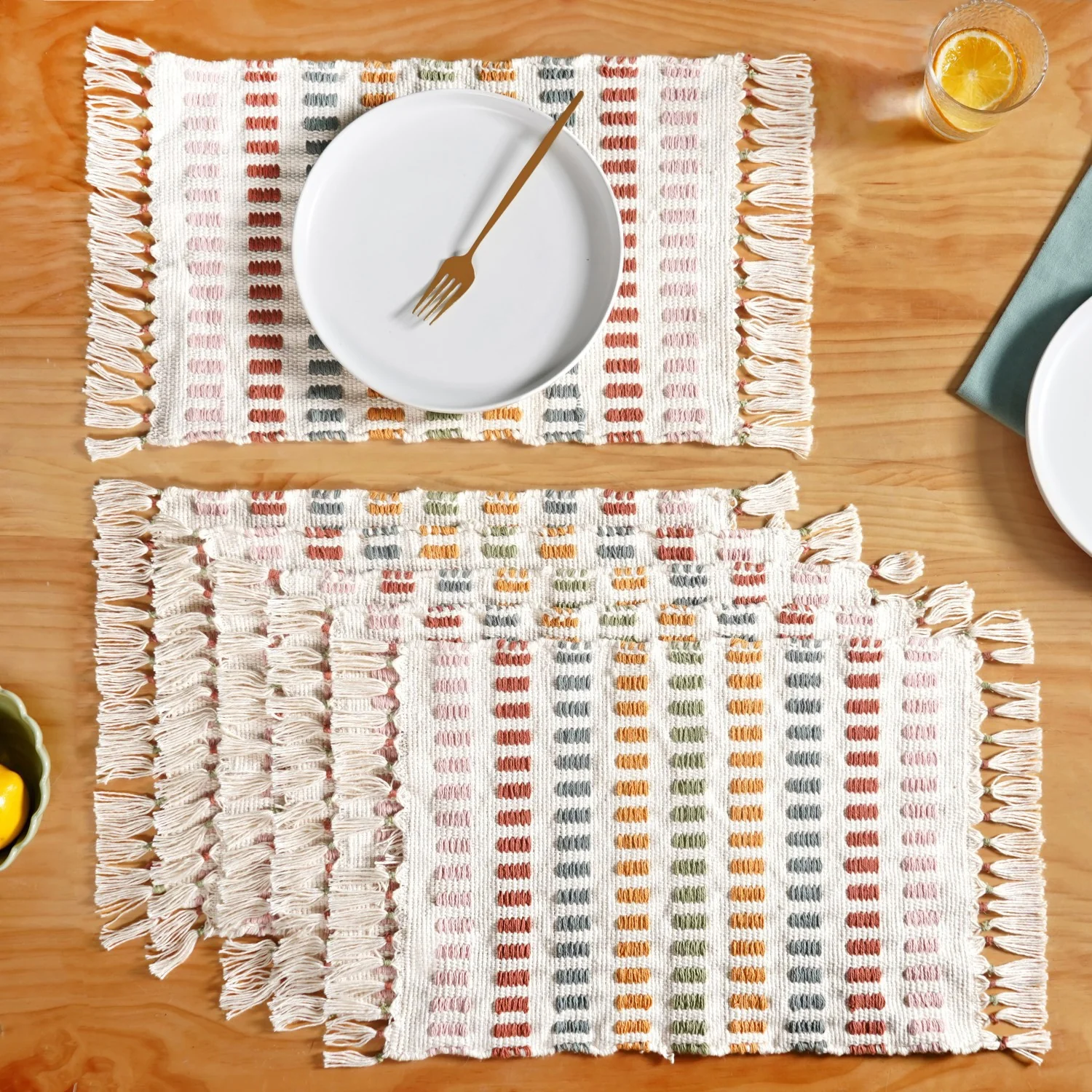 Multicoloured Cotton Placemat Set Of 6 - Image 2