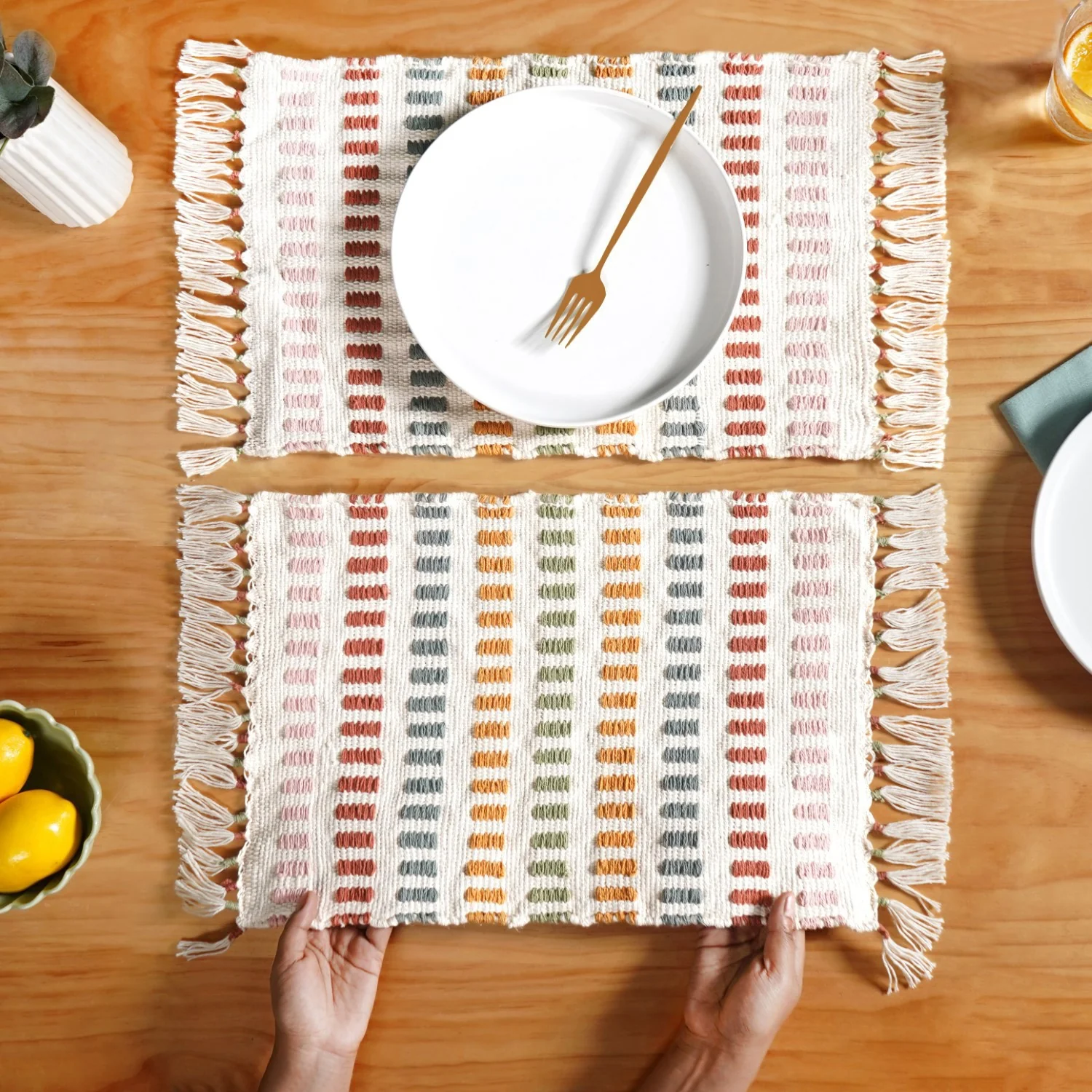 Multicoloured Cotton Placemat Set Of 6 - Image 3