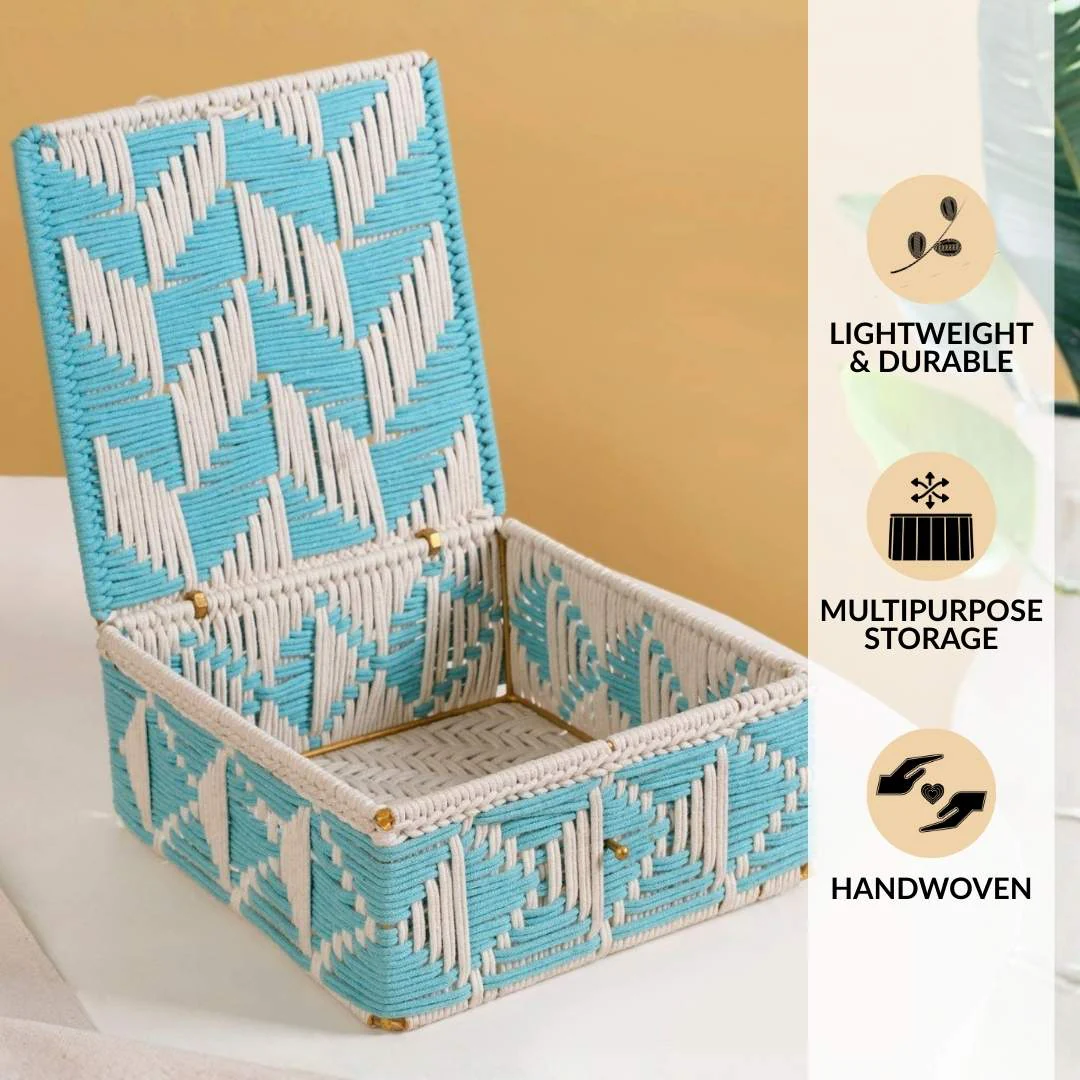 Multipurpose Handwoven Storage Basket Blue And White - Image 2
