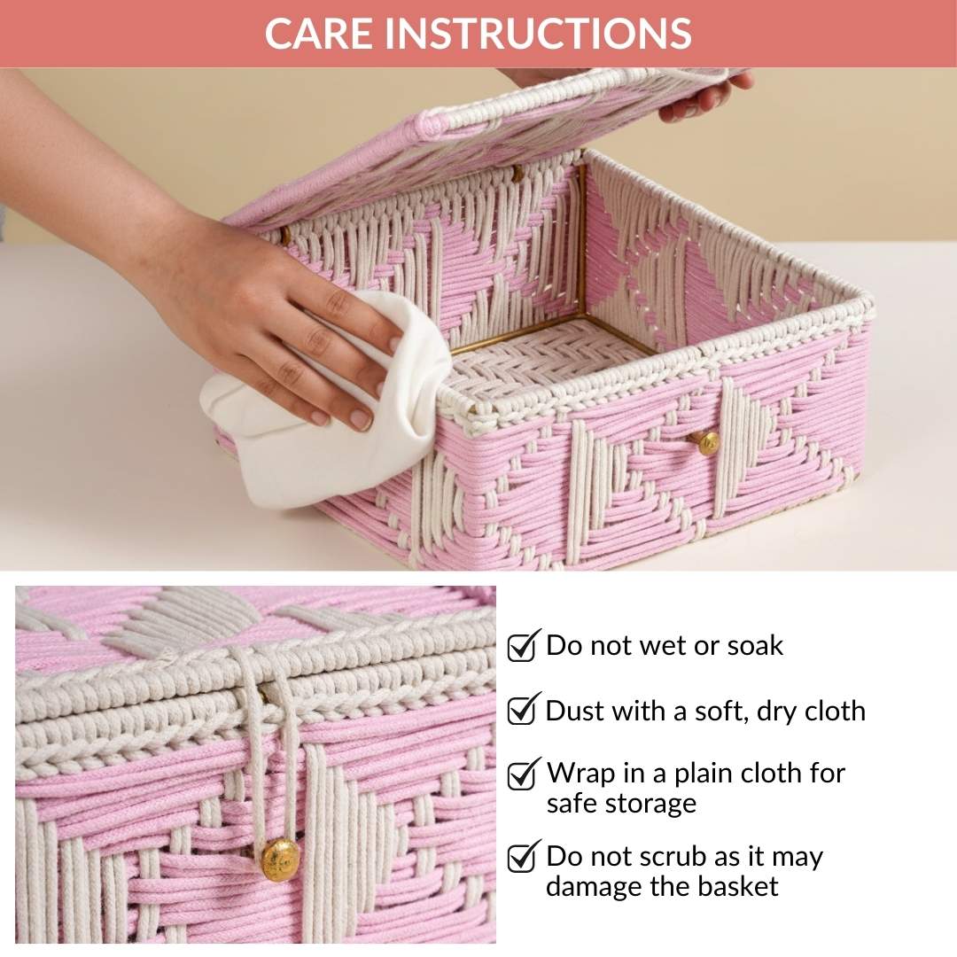 Multipurpose Handwoven Storage Basket Pink And White - Image 10