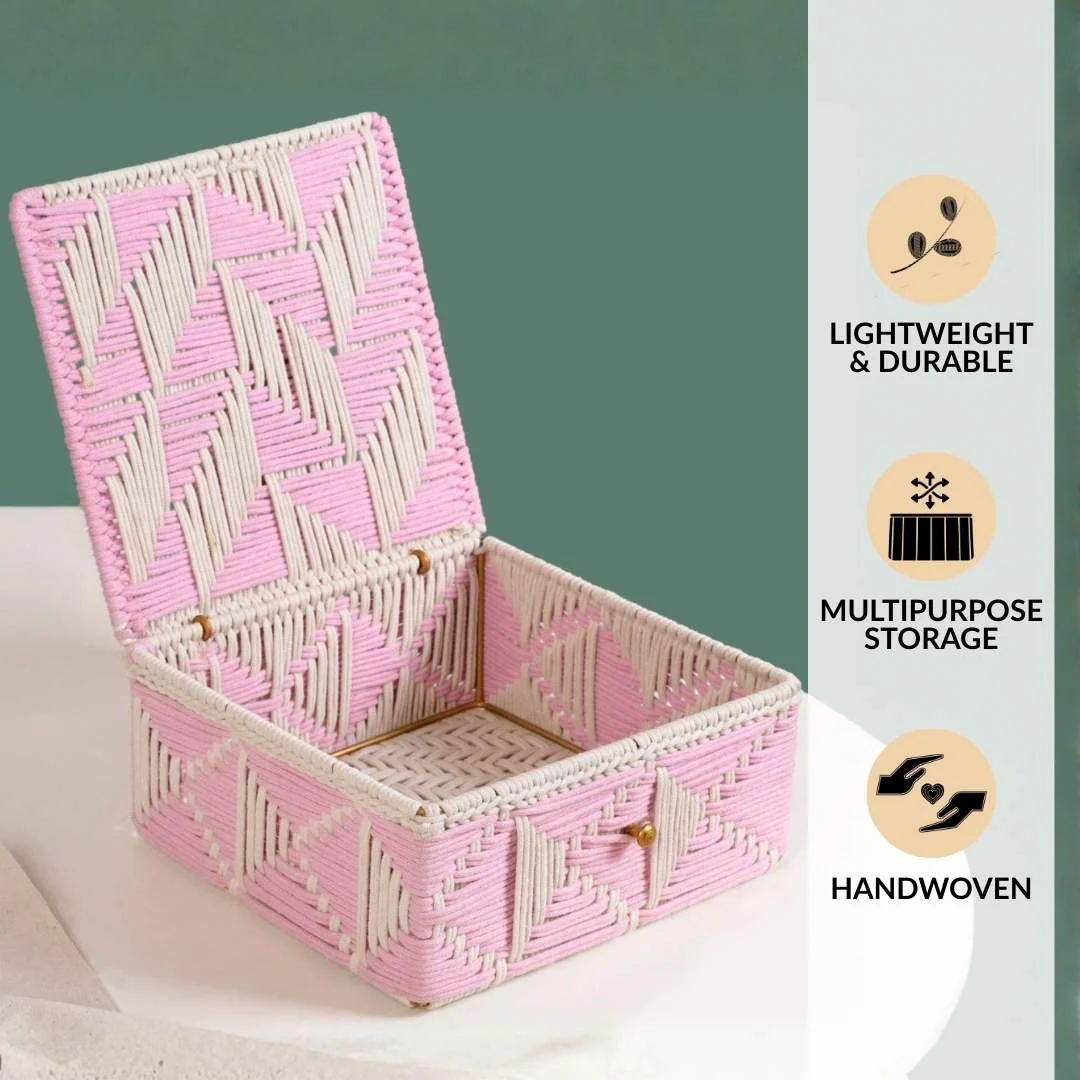 Multipurpose Handwoven Storage Basket Pink And White - Image 2