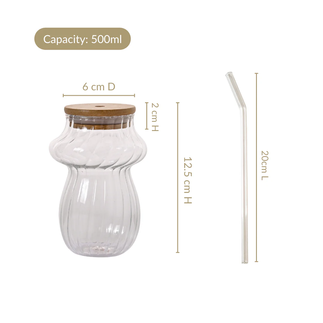 Mushroom Borosilicate Glass Tumbler Set Of 2 With Straw 500ml - Image 4
