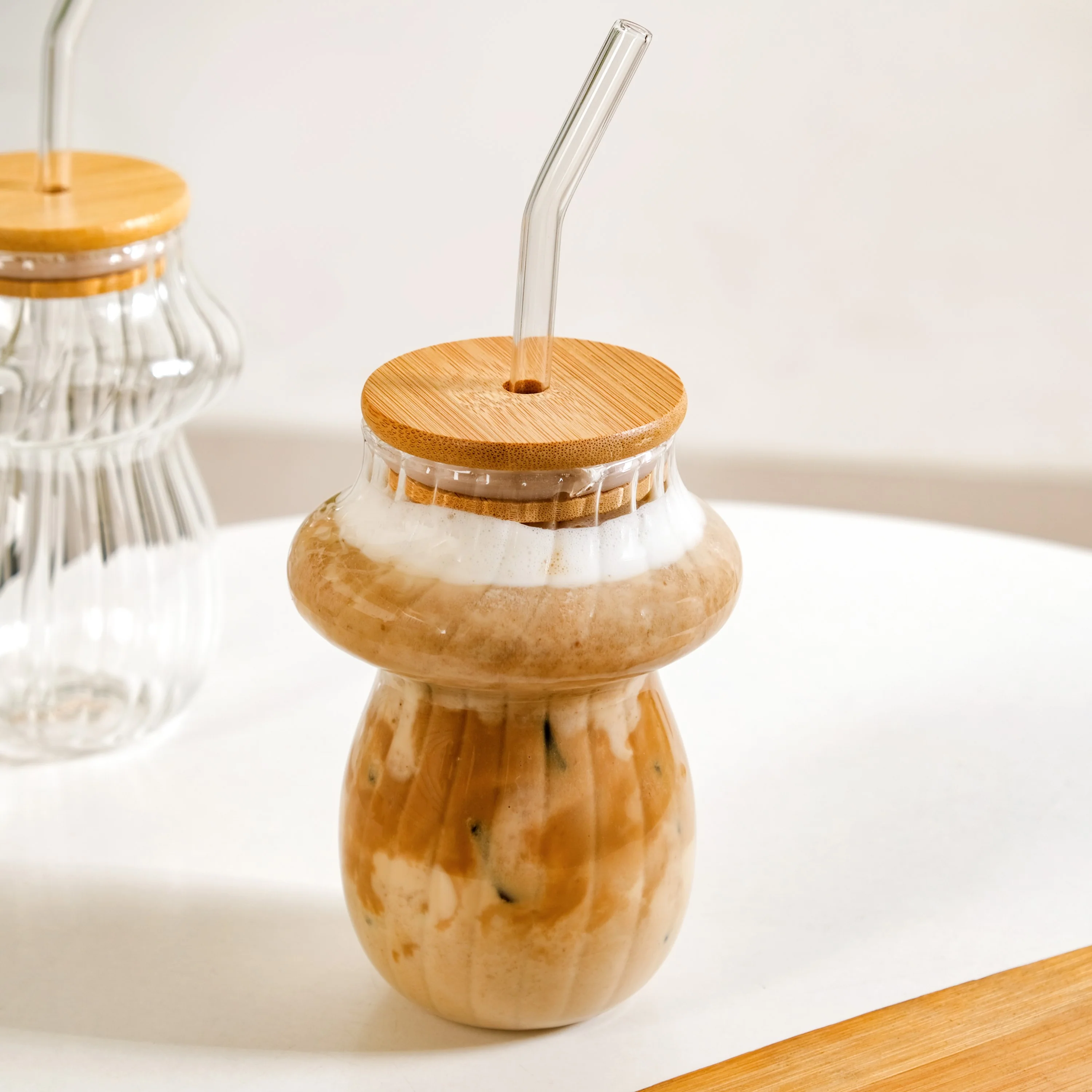 Mushroom Borosilicate Glass Tumbler Set Of 2 With Straw 500ml - Image 7