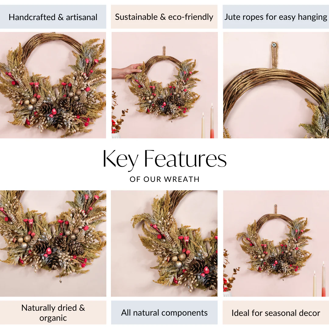 Natural Dried Flowers Rustic Red Wreath - Image 4