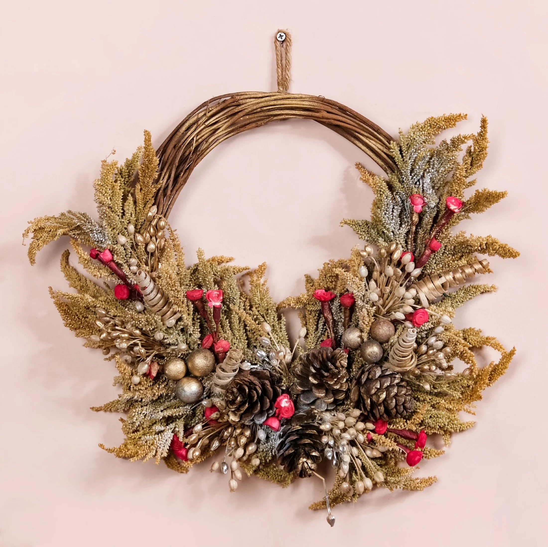 Natural Dried Flowers Rustic Red Wreath - Image 7