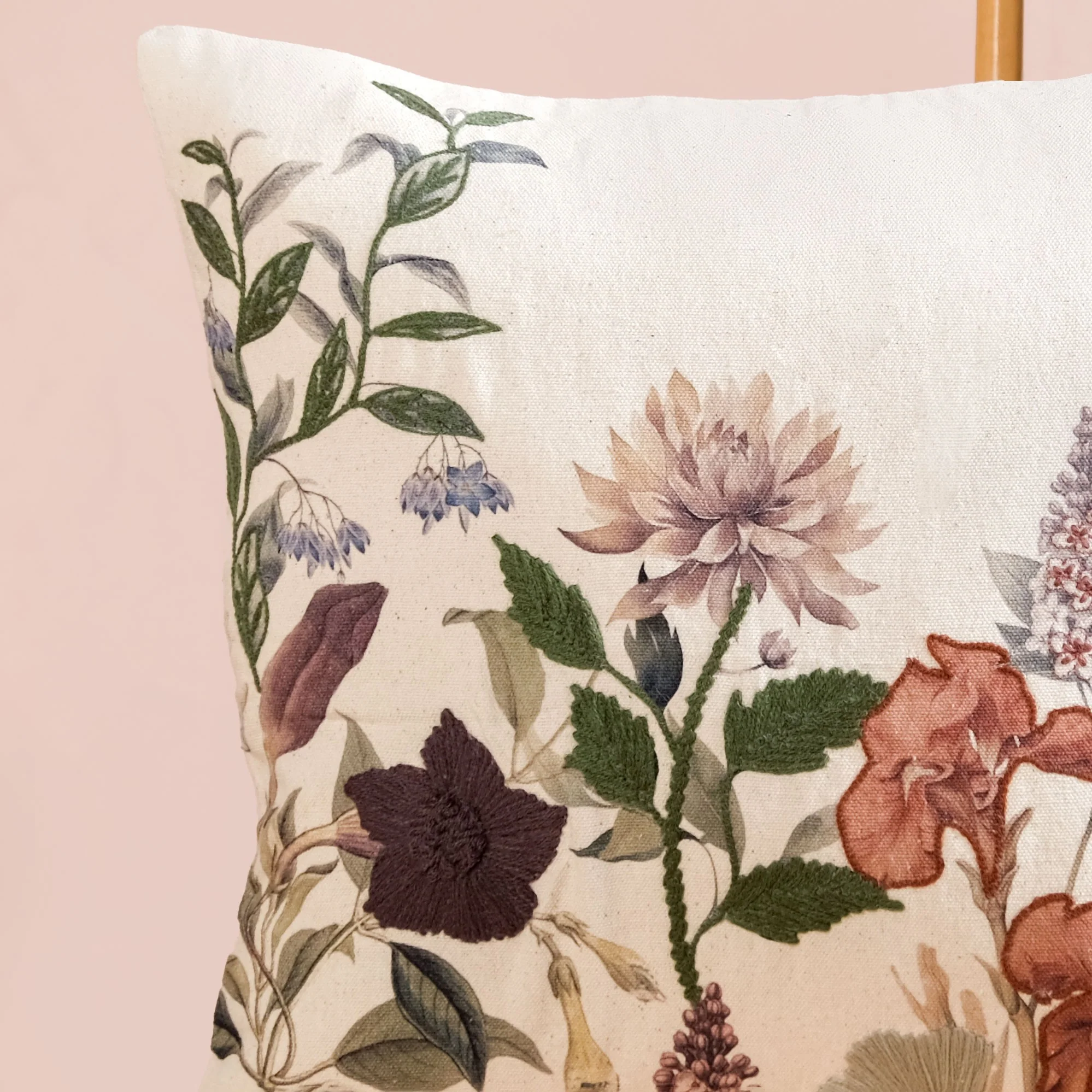 Nature Bloom Embroidered Cotton Cushion Cover 40x40cm - Image 2
