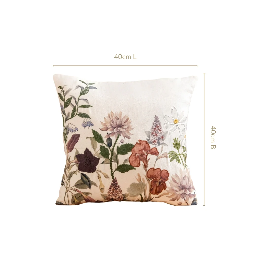 Nature Bloom Embroidered Cotton Cushion Cover 40x40cm - Image 3