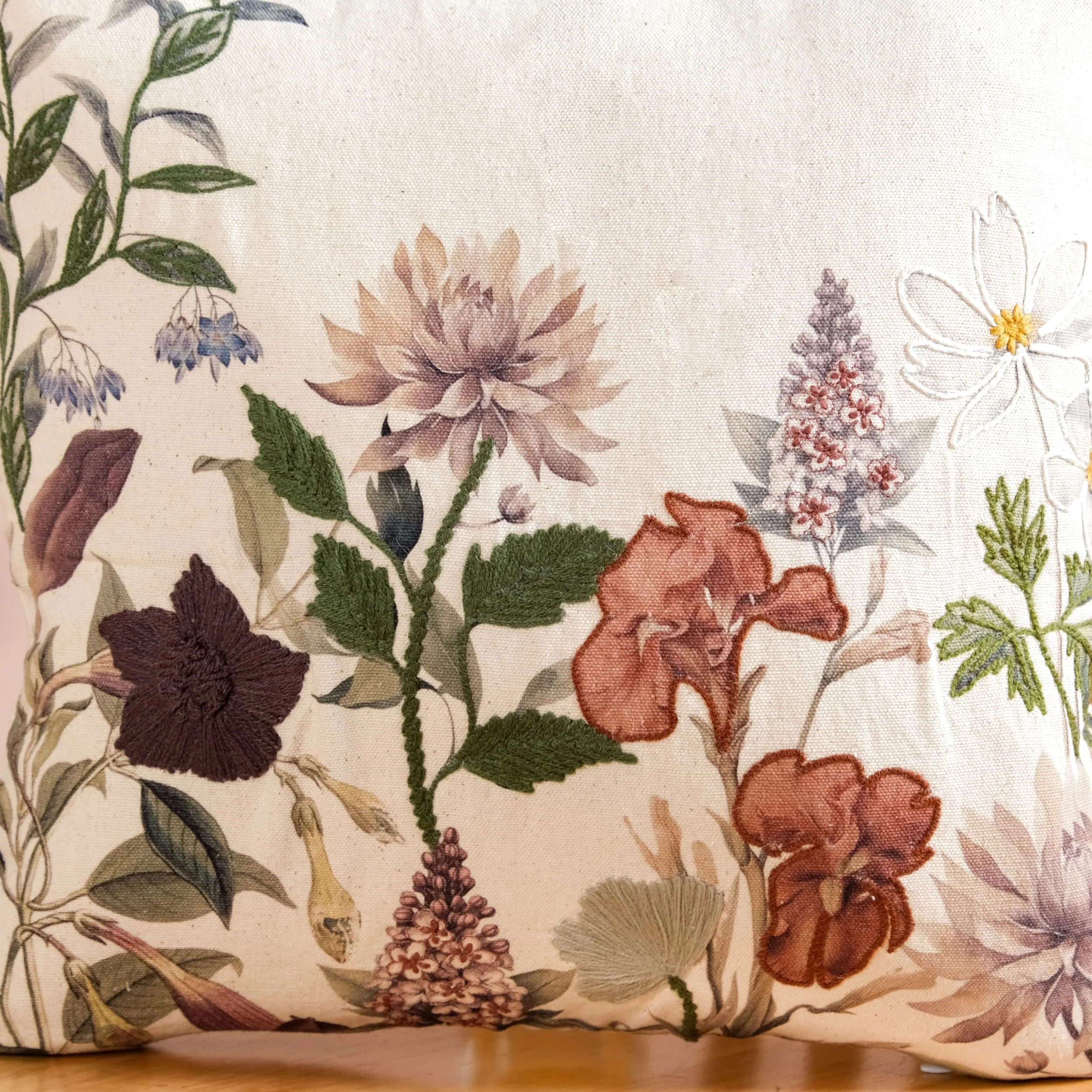 Nature Bloom Embroidered Cotton Cushion Cover 40x40cm - Image 5
