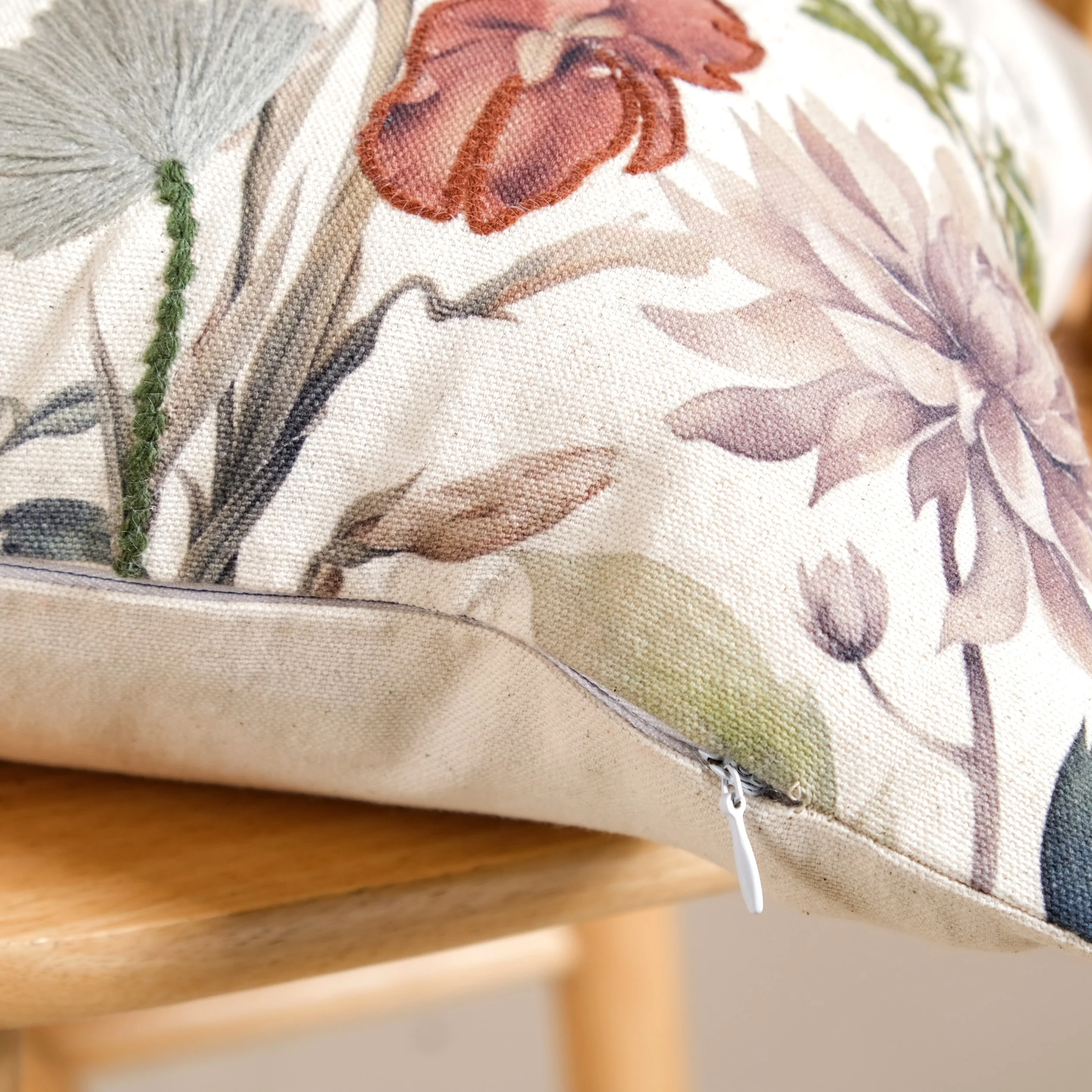 Nature Bloom Embroidered Cotton Cushion Cover 40x40cm - Image 7