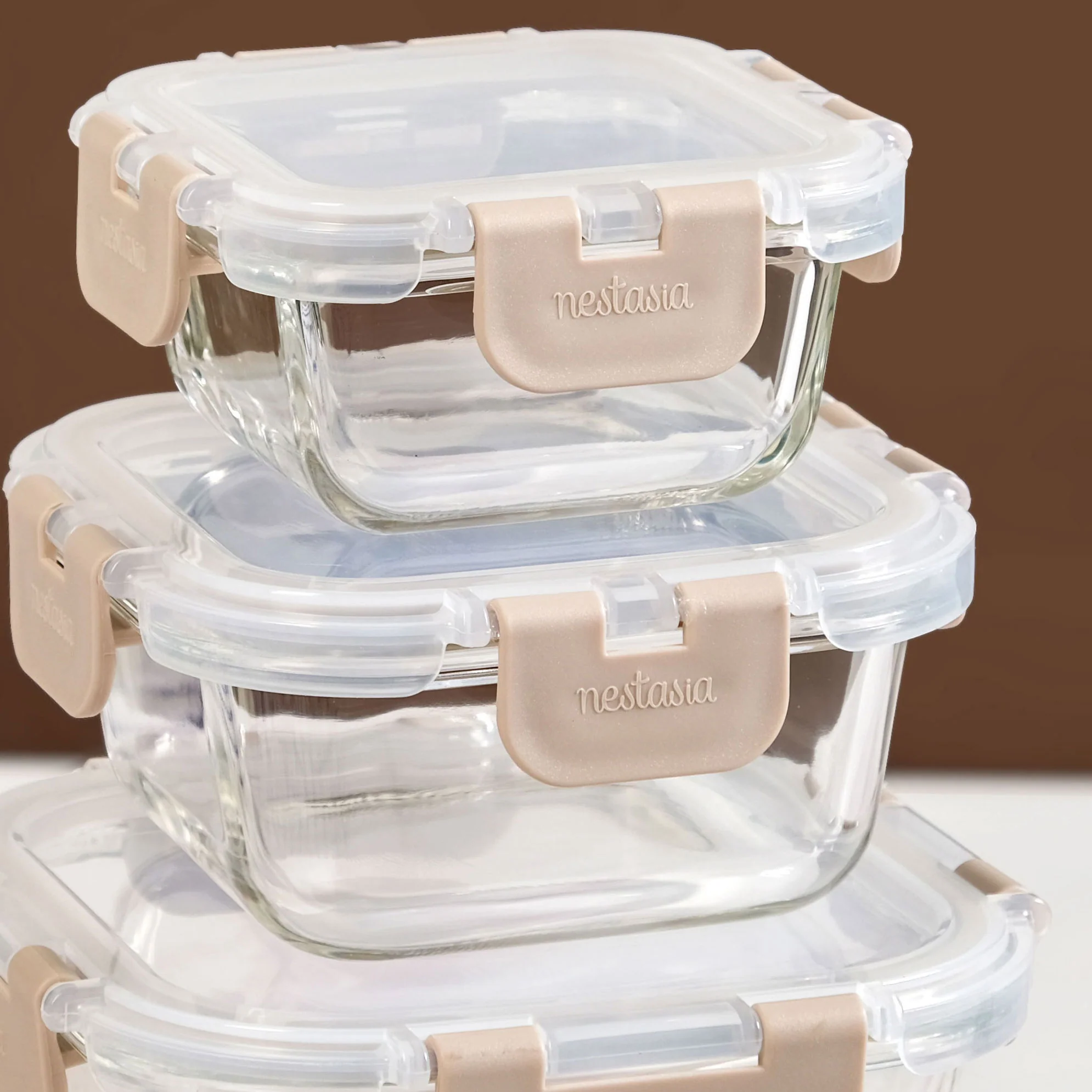 Nestro Airtight Containers Set Of 3 Square Beige 160ml 300ml 500ml - Image 6