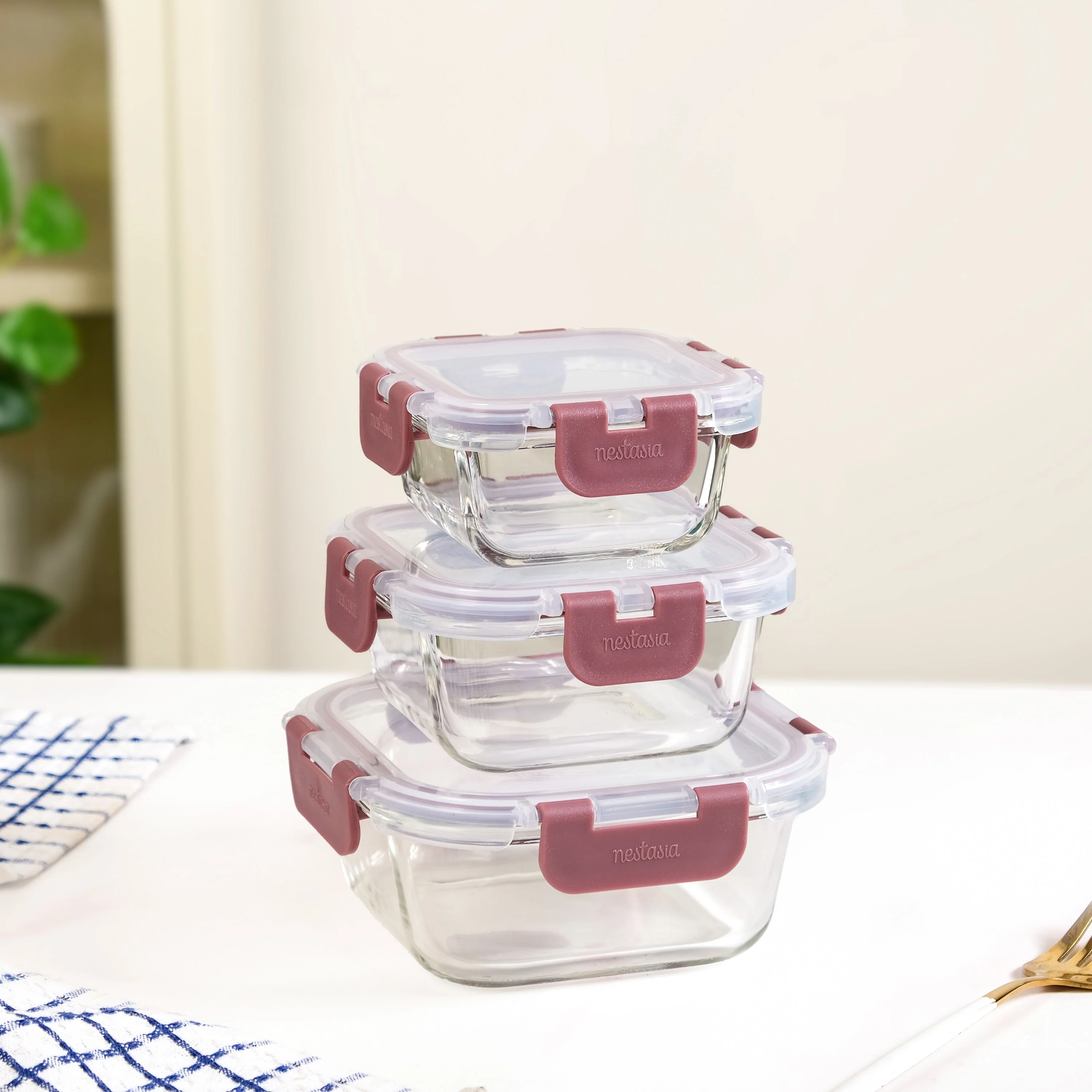 Nestro Airtight Food Storage Containers Square Set Of 3 Magenta 160ml 300ml 500ml - Image 10