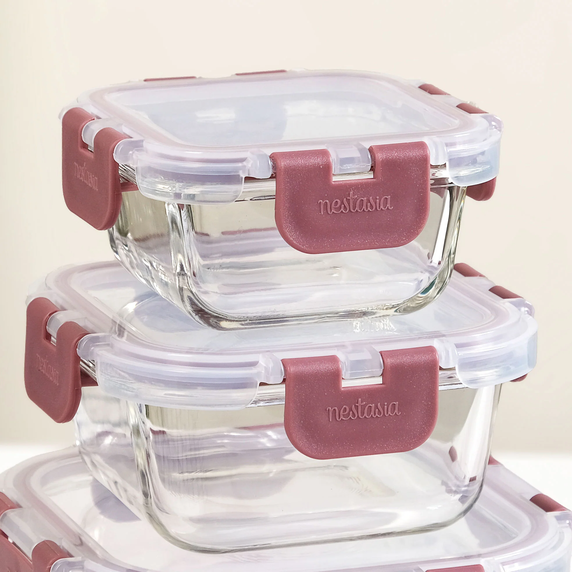 Nestro Airtight Food Storage Containers Square Set Of 3 Magenta 160ml 300ml 500ml - Image 6