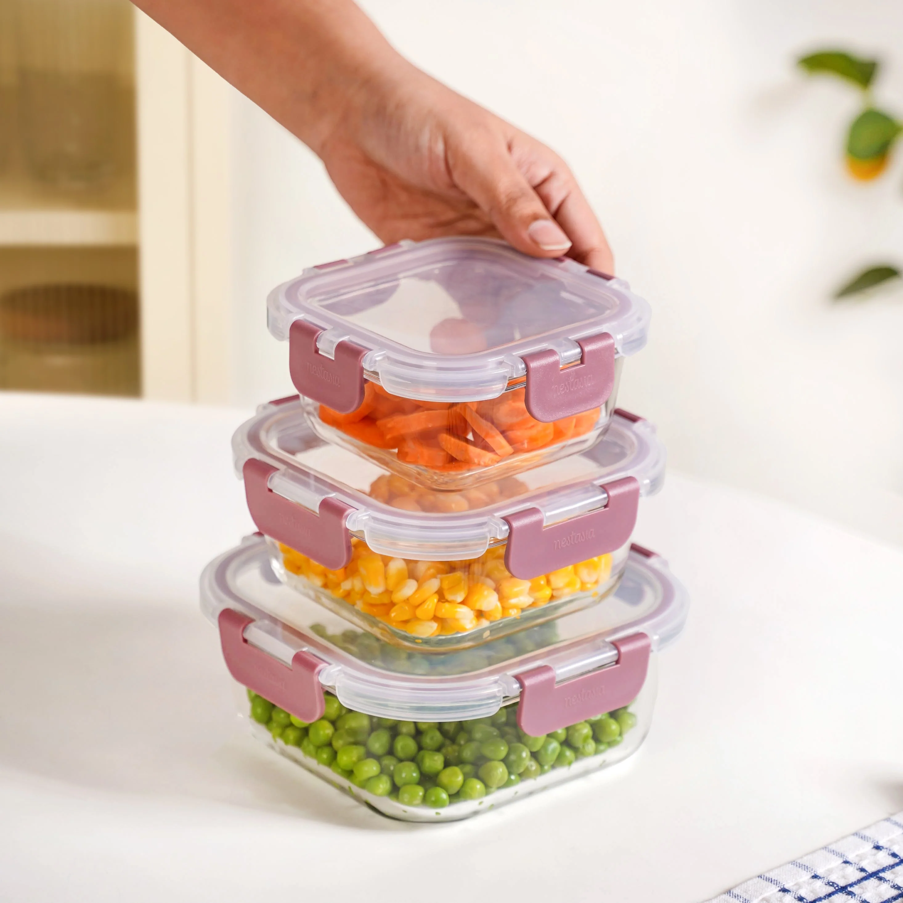 Nestro Containers With Lid Square Set Of 3 Dusty Pink 300ml 500ml 800ml - Image 3