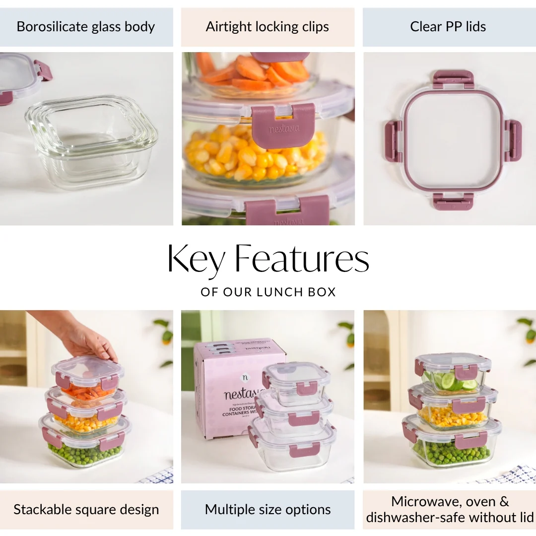 Nestro Containers With Lid Square Set Of 3 Dusty Pink 300ml 500ml 800ml - Image 5