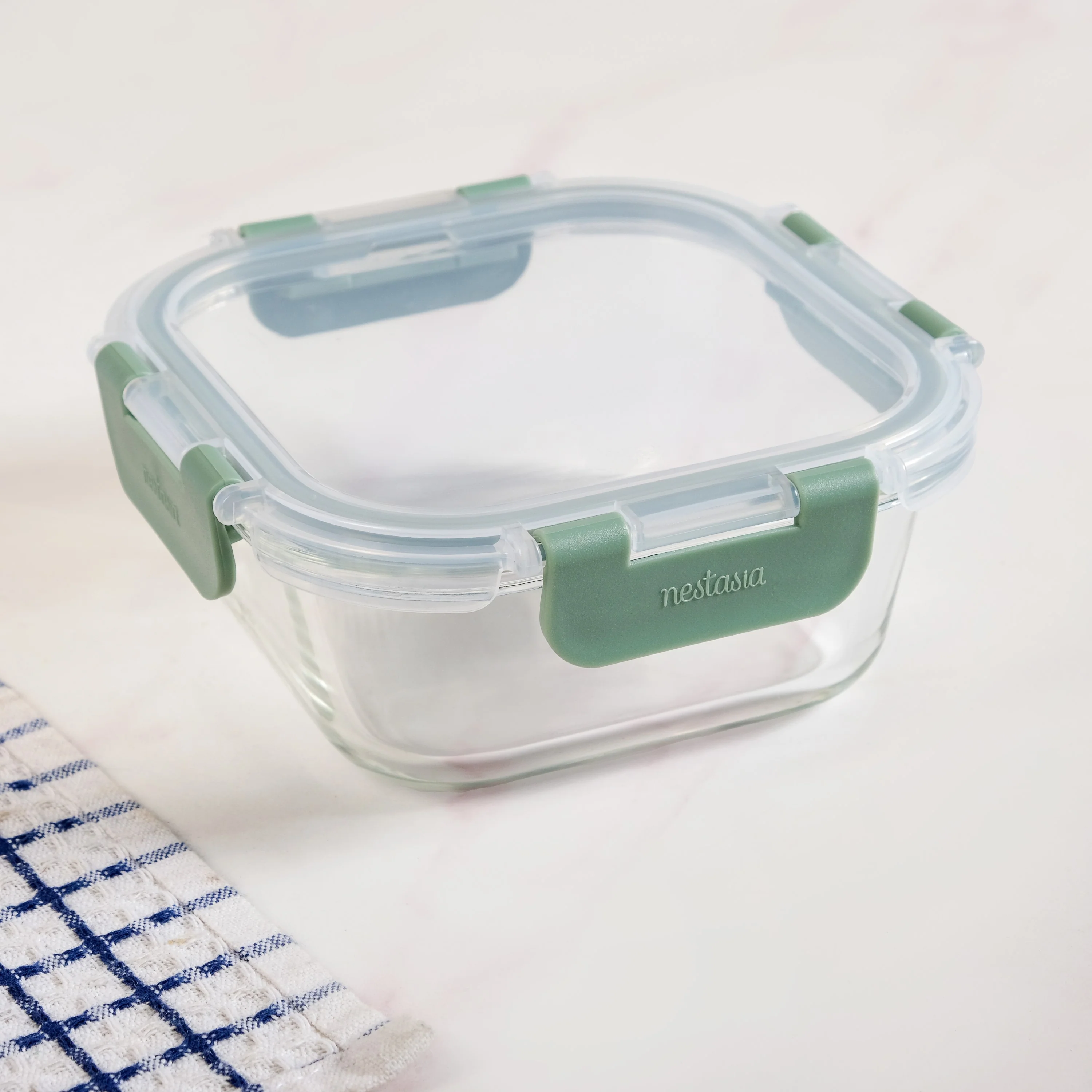Nestro Glass Leakproof Containers Set Of 3 Square Sage Green 160ml 300ml 500ml - Image 8