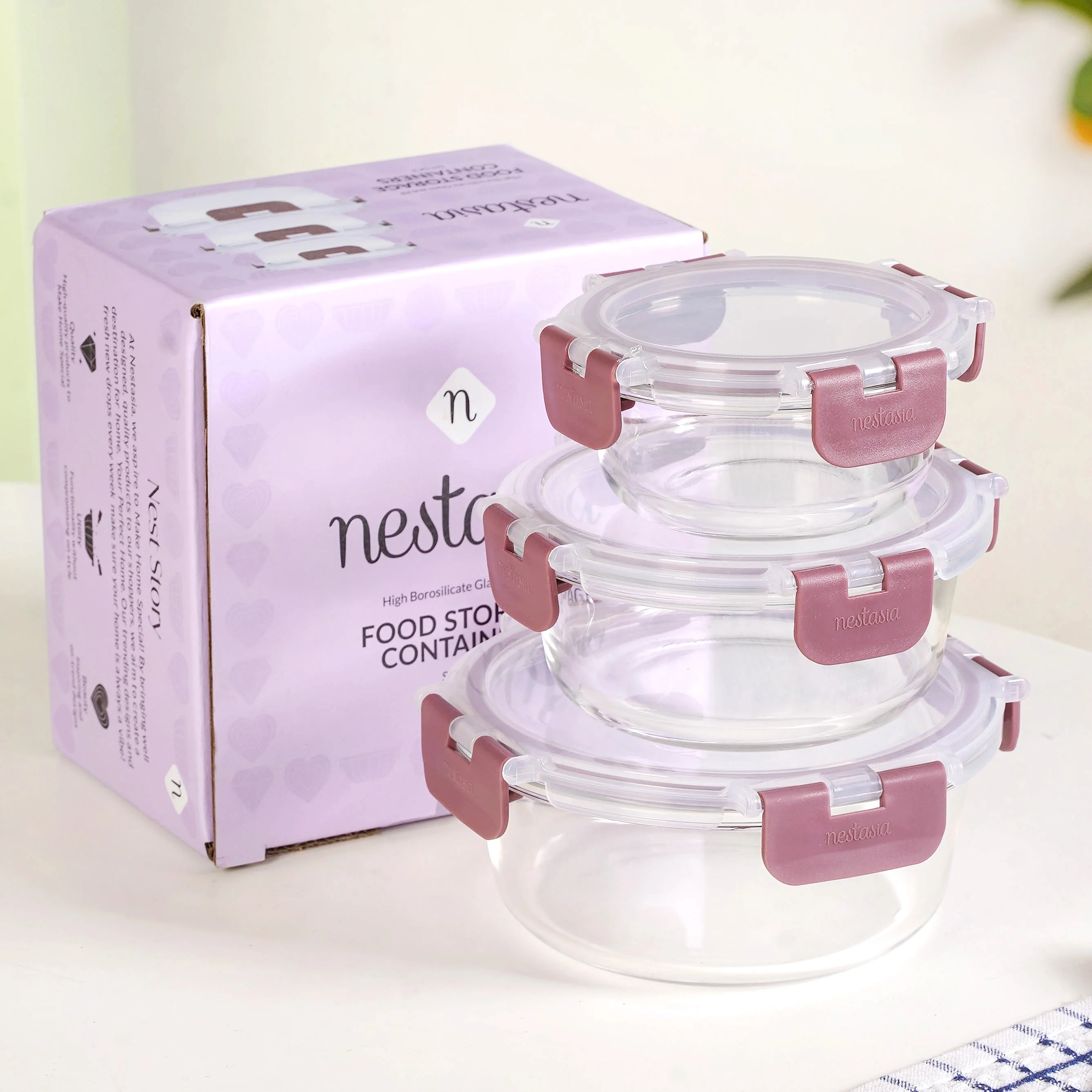 Nestro Pro Airtight Containers Set Of 3 Round Magenta 215ml 400ml 600ml - Image 2
