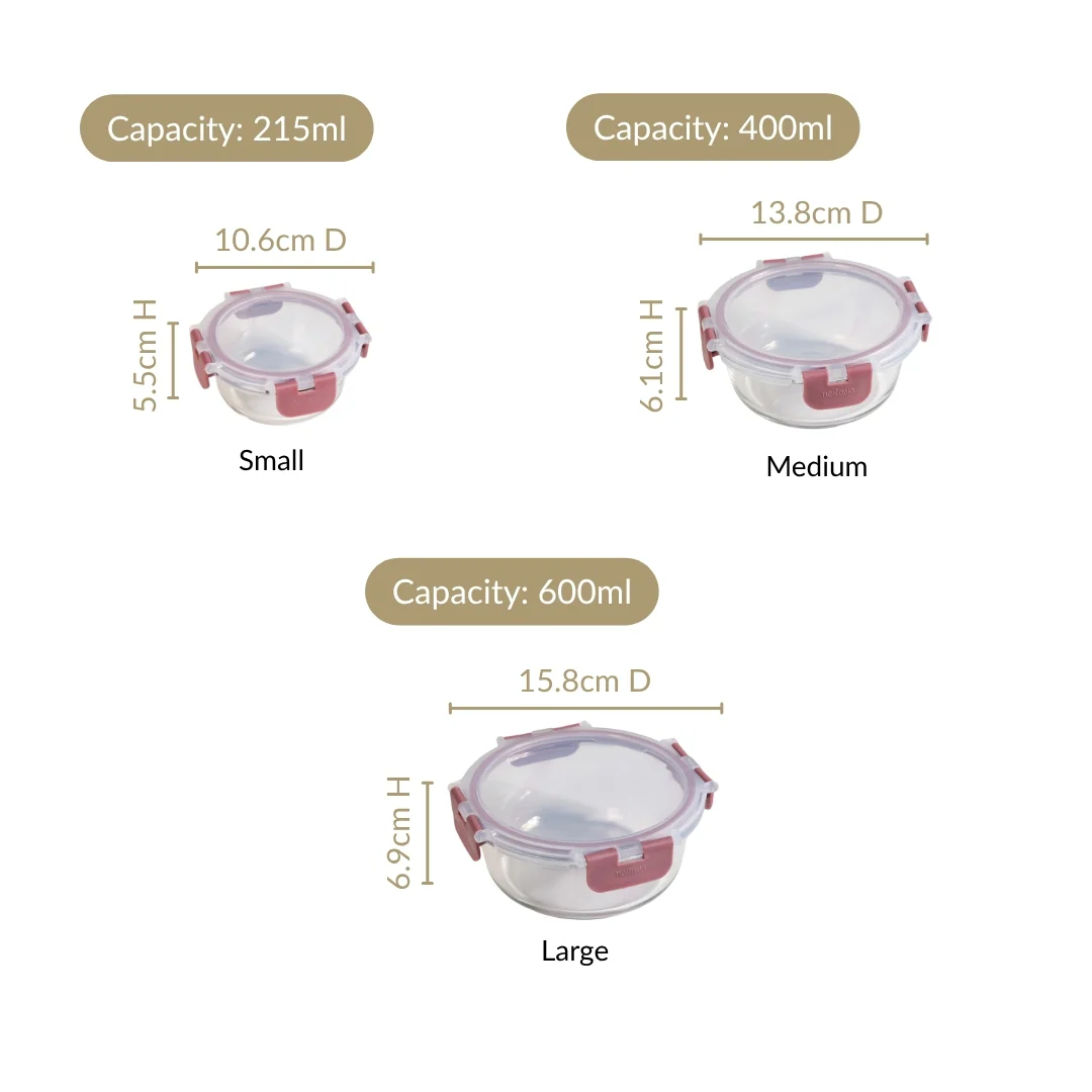 Nestro Pro Airtight Containers Set Of 3 Round Magenta 215ml 400ml 600ml - Image 4
