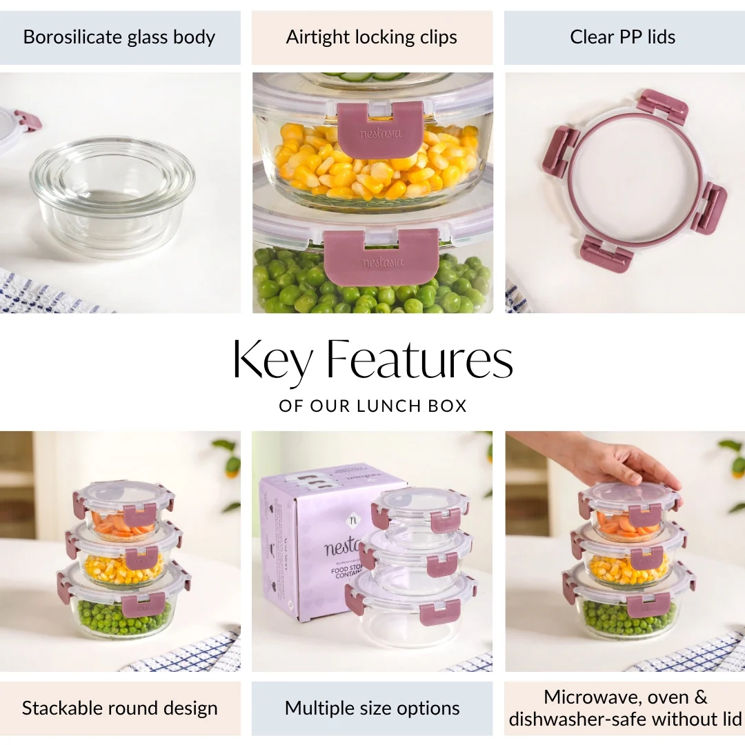 Nestro Pro Airtight Containers Set Of 3 Round Magenta 215ml 400ml 600ml - Image 5
