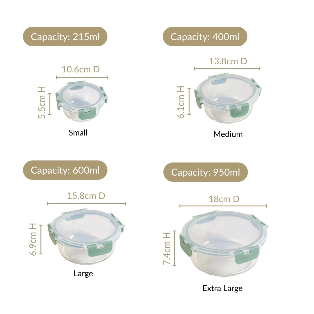 Nestro Pro Airtight Containers Set Of 4 Round Sage Green 215ml 400ml 600ml 950ml - Image 4
