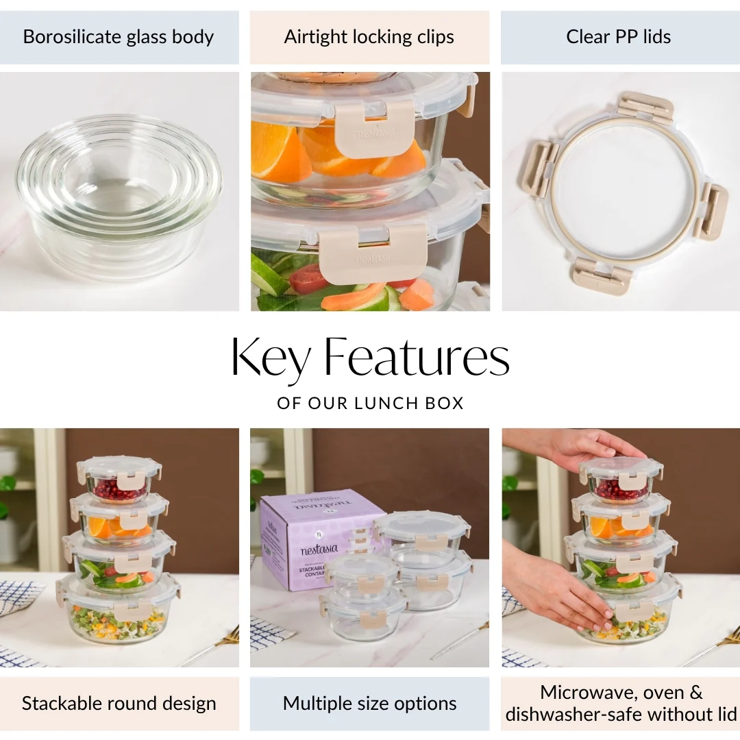 Nestro Pro Clip Lock Box Set Of 4 Round Beige 215ml 400ml 600ml 950ml - Image 5