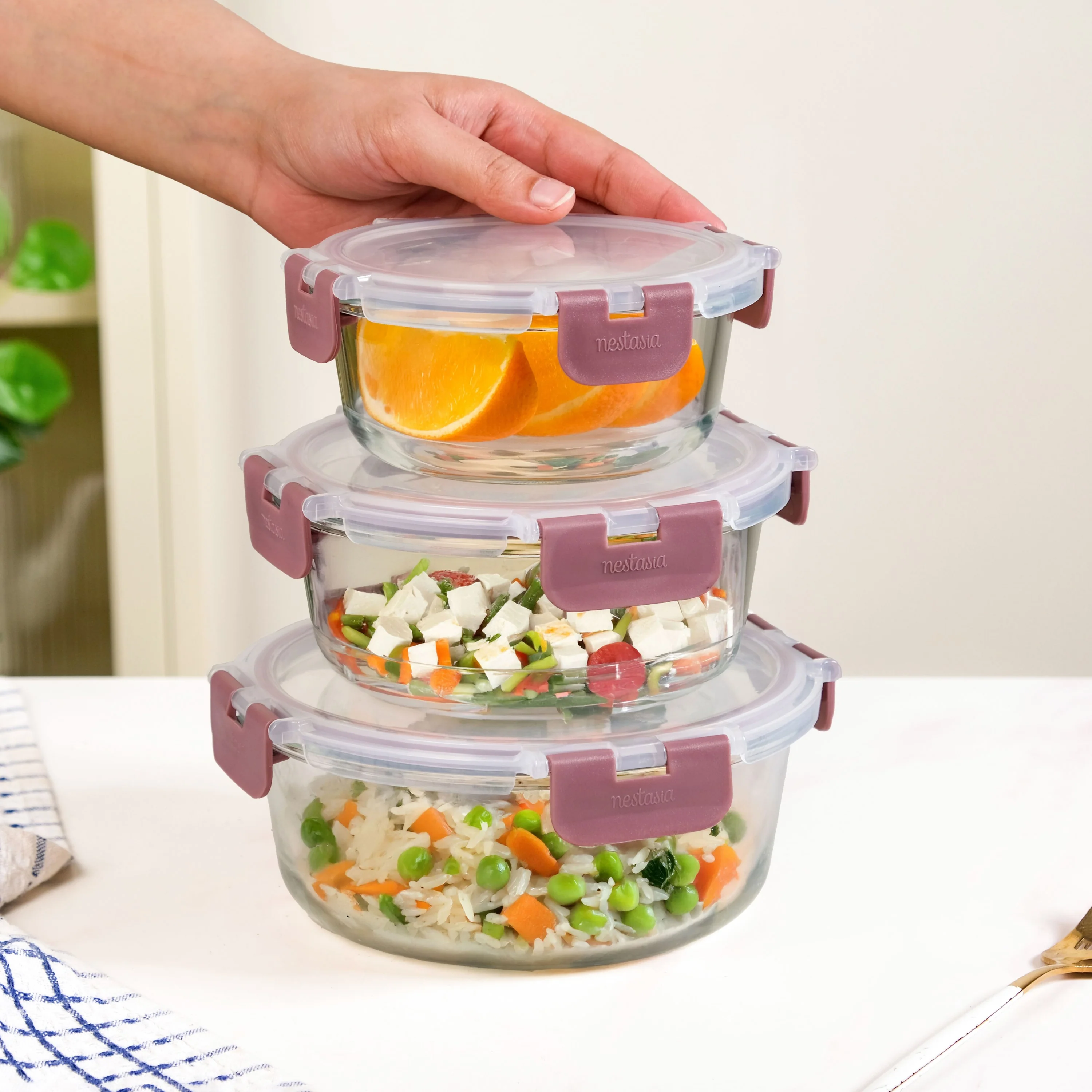 Nestro Pro Clip Lock Leakproof Containers Set Of 3 Round Magenta 400ml 600ml 950ml - Image 3