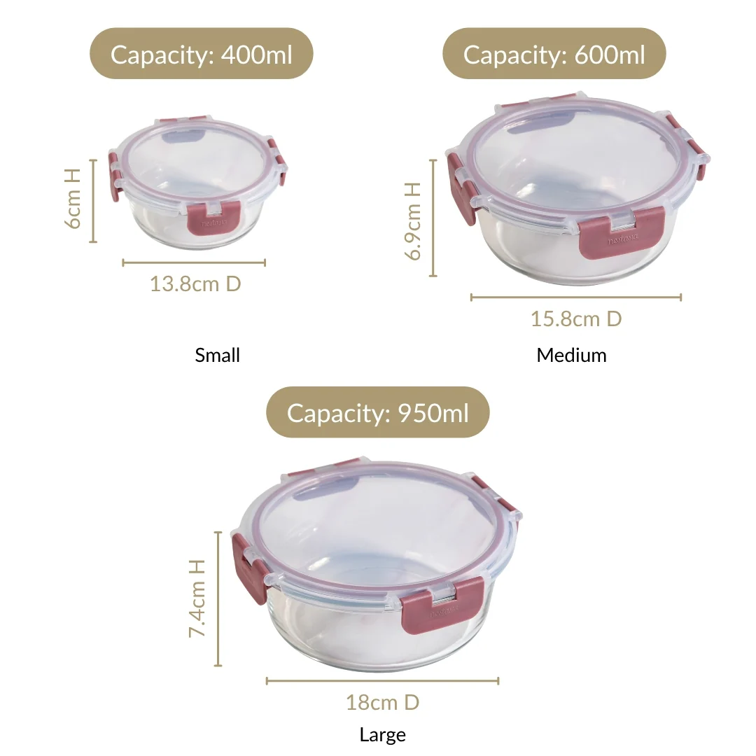 Nestro Pro Clip Lock Leakproof Containers Set Of 3 Round Magenta 400ml 600ml 950ml - Image 4