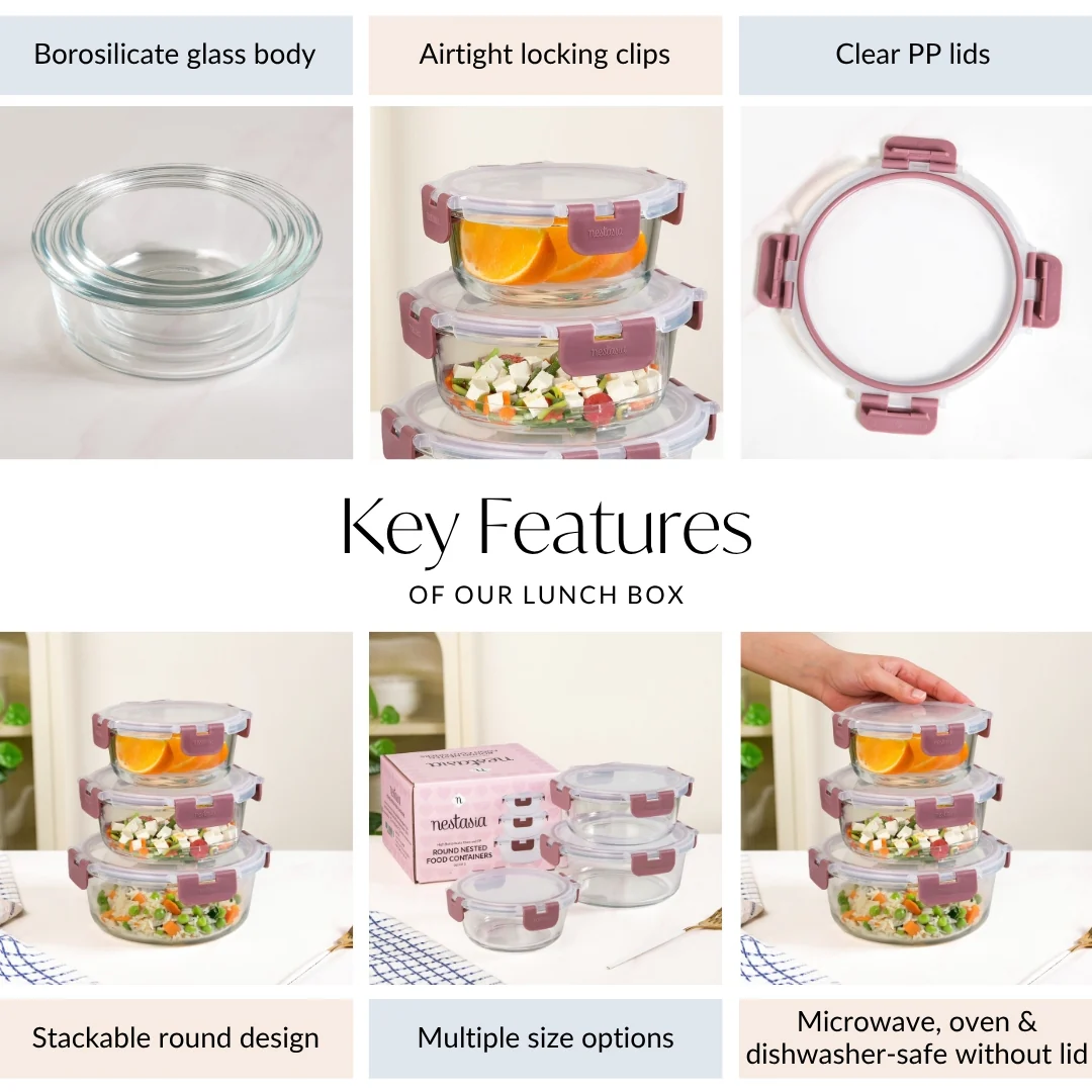 Nestro Pro Clip Lock Leakproof Containers Set Of 3 Round Magenta 400ml 600ml 950ml - Image 5