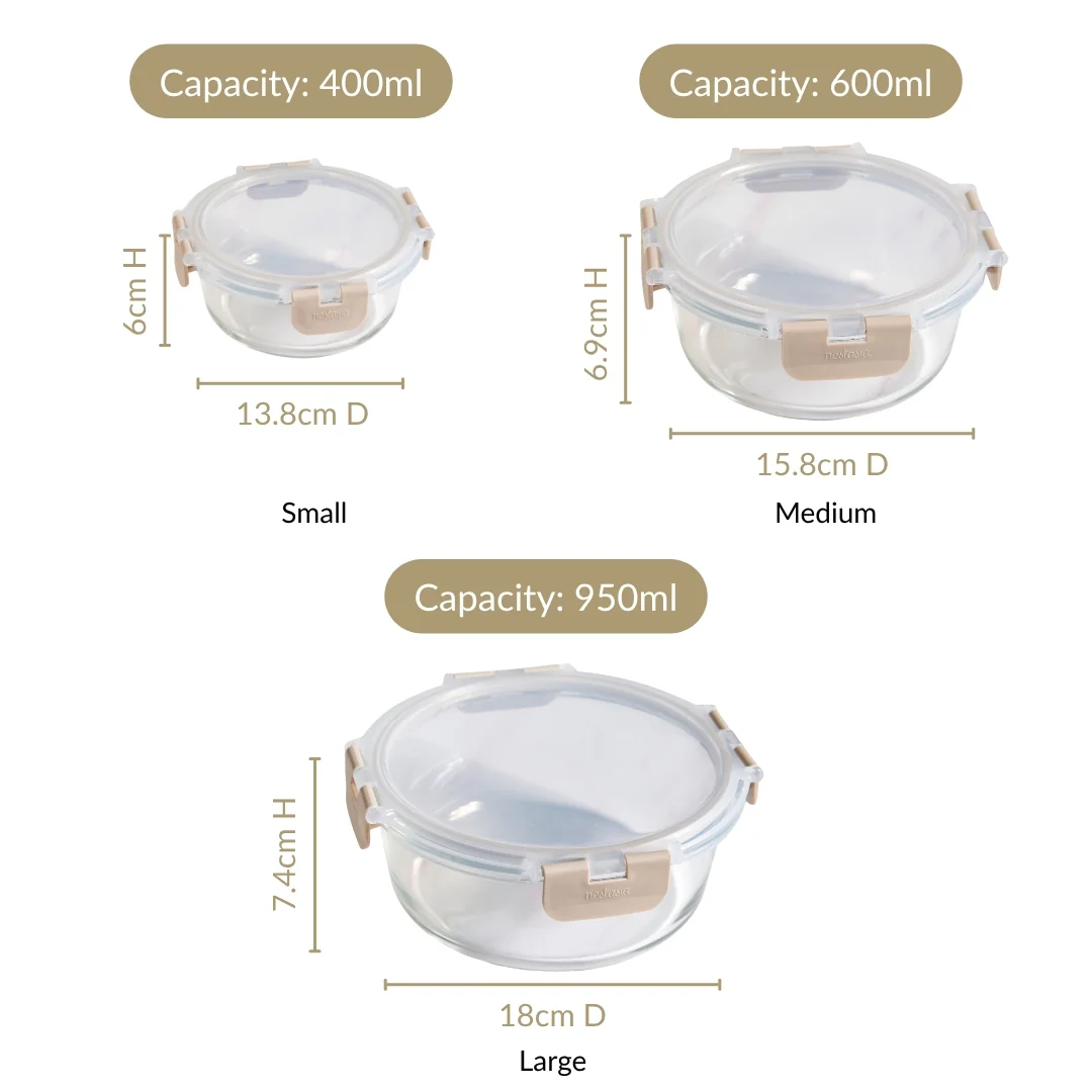 Nestro Pro Leakproof Food Containers Set Of 3 Round 400ml 600ml 950ml - Image 4