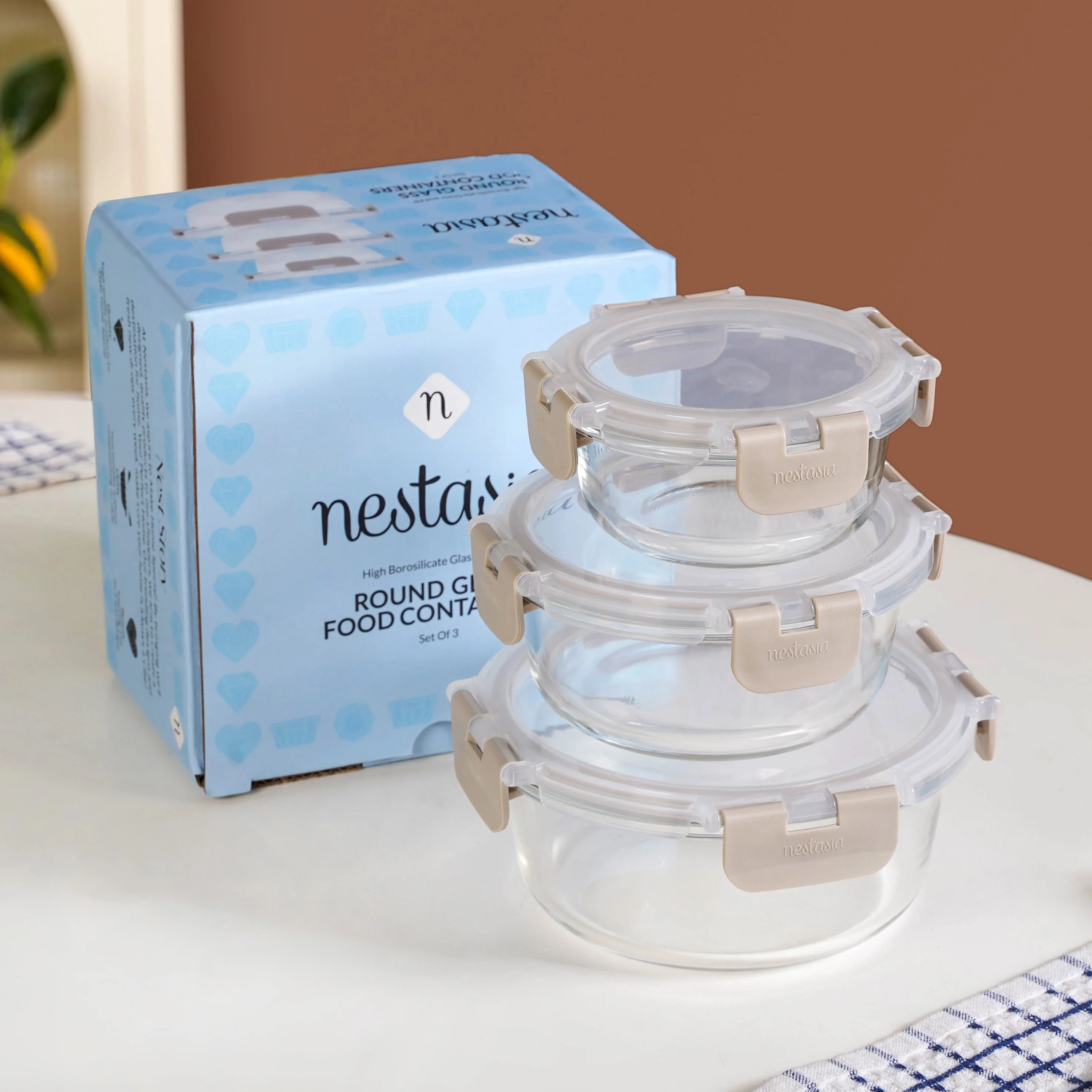 Nestro Pro Microwave Safe Containers Set Of 3 Round Beige 215ml 400ml 600ml - Image 2