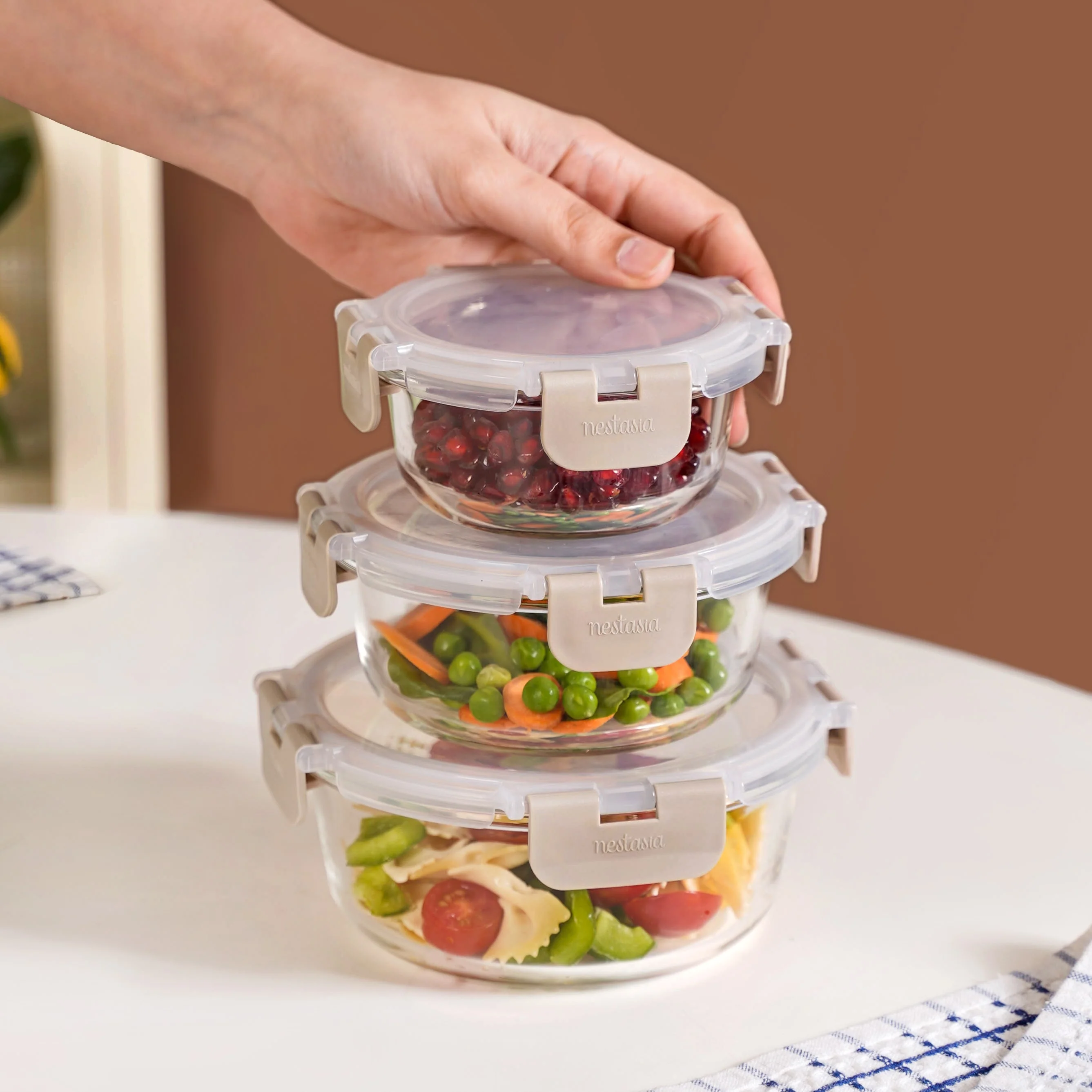 Nestro Pro Microwave Safe Containers Set Of 3 Round Beige 215ml 400ml 600ml - Image 3