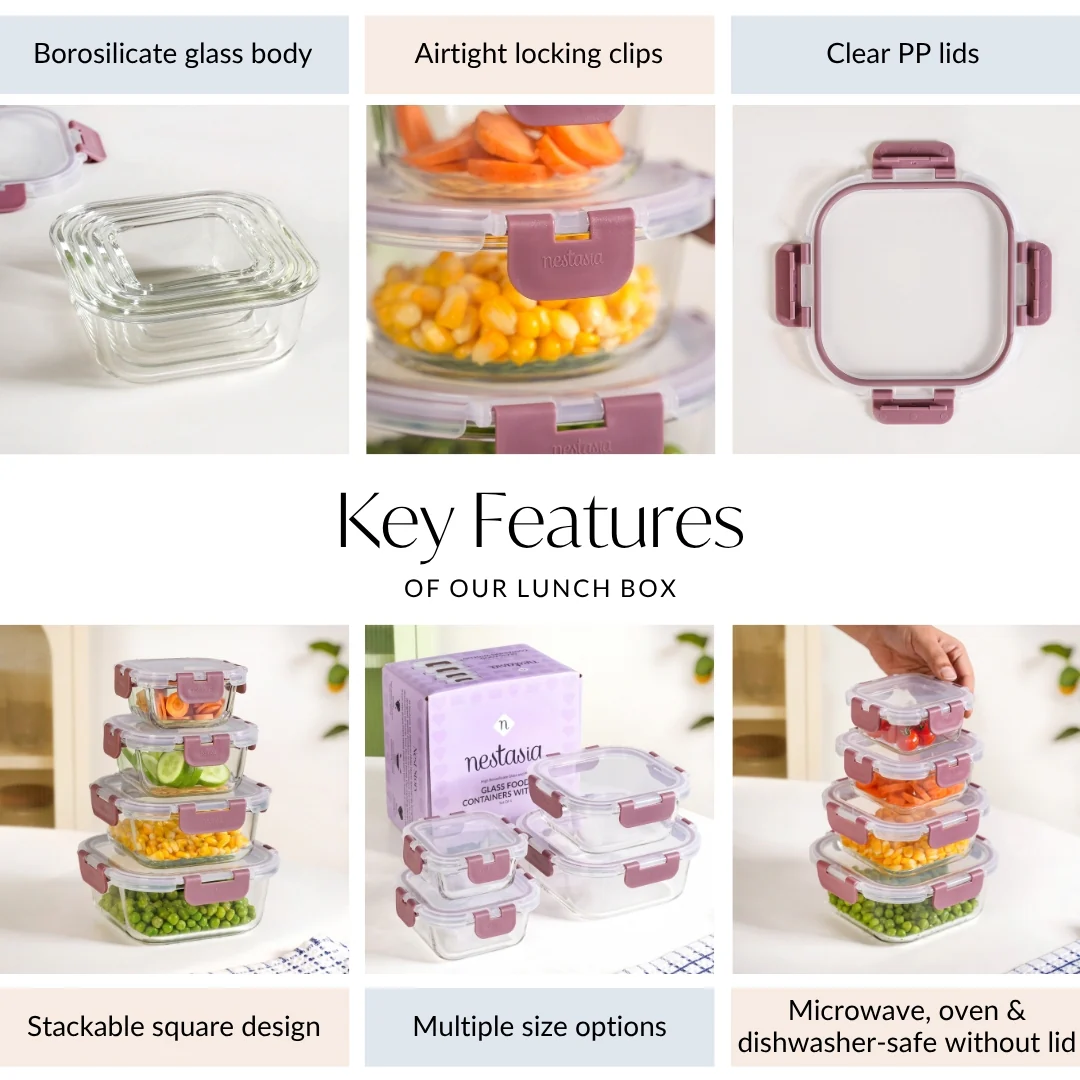 Nestro Square Airtight Containers Set Of 4 Dusty Pink 160ml 300ml 500ml 800ml - Image 5