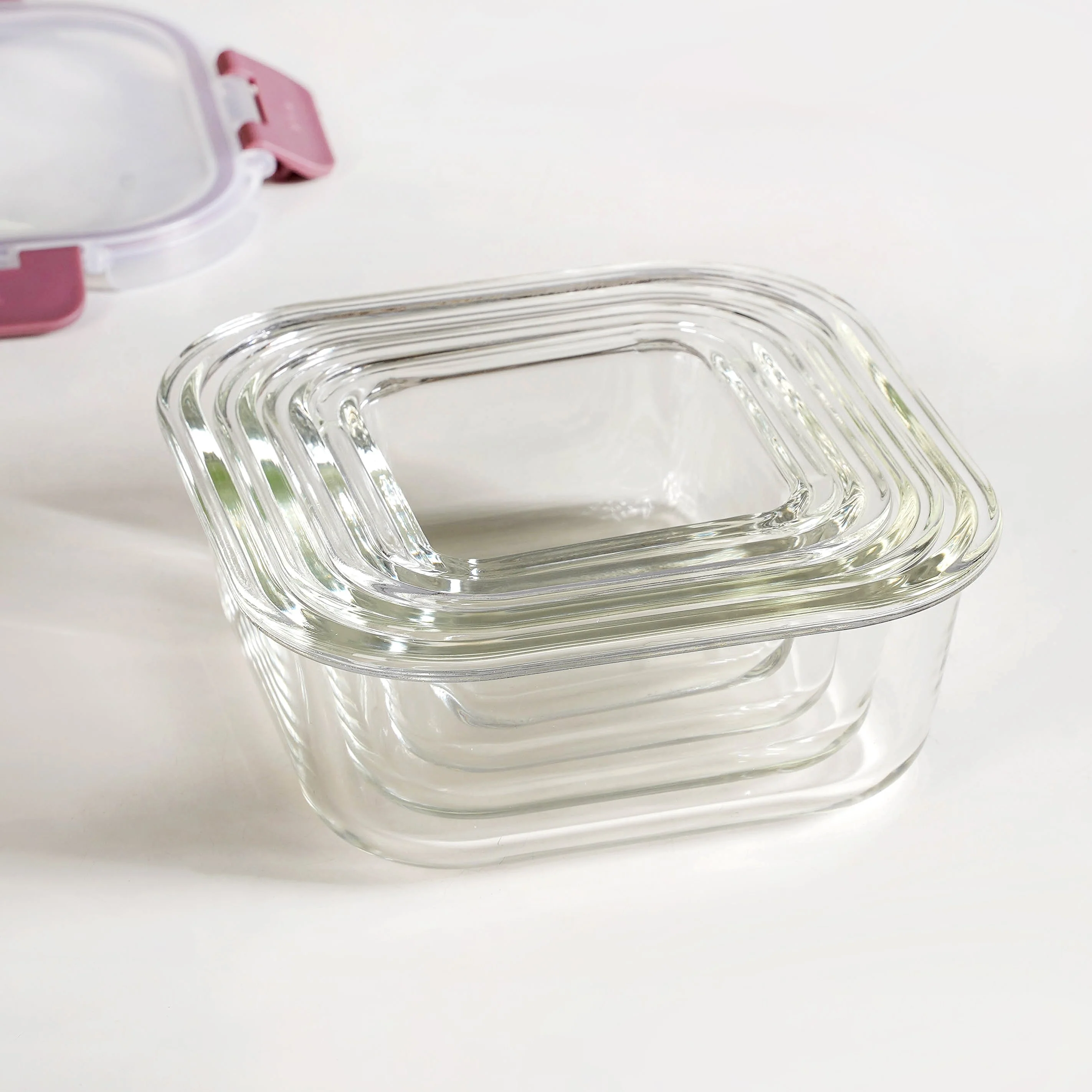 Nestro Square Airtight Containers Set Of 4 Dusty Pink 160ml 300ml 500ml 800ml - Image 7