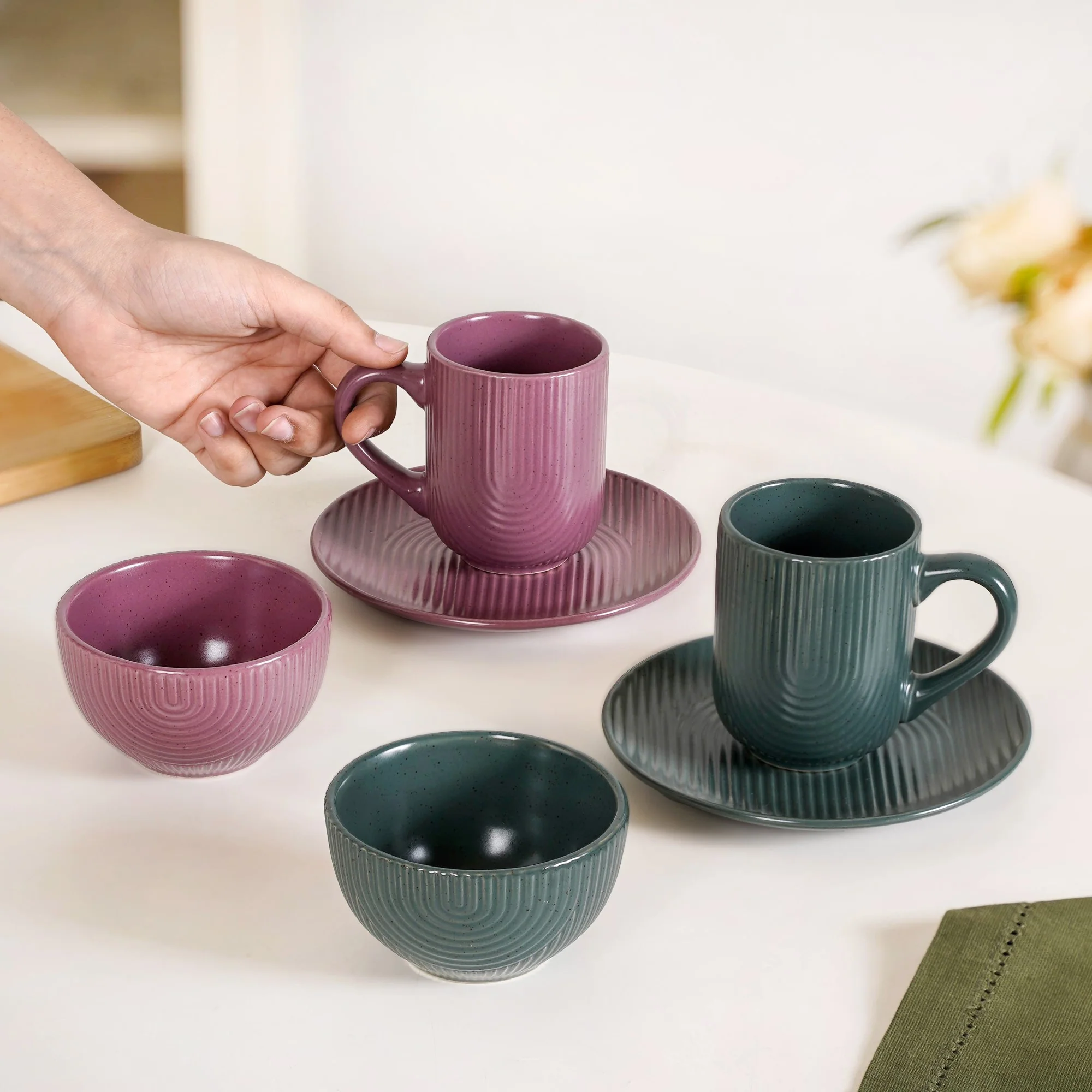 Nordic Ripple Ceramic Mug Bowl And Starter Plate Set Of 6 - Image 2