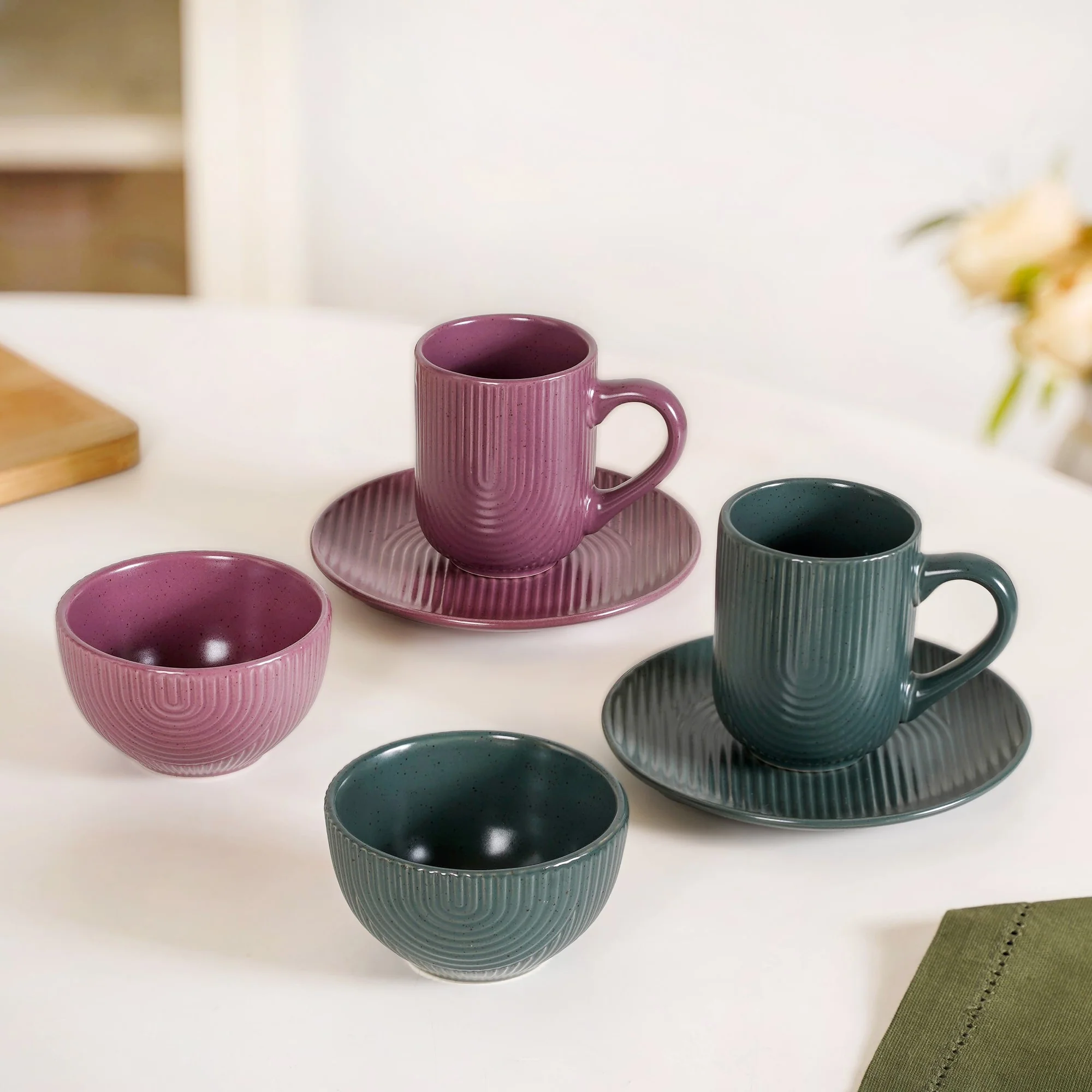 Nordic Ripple Ceramic Mug Bowl And Starter Plate Set Of 6 - Image 6