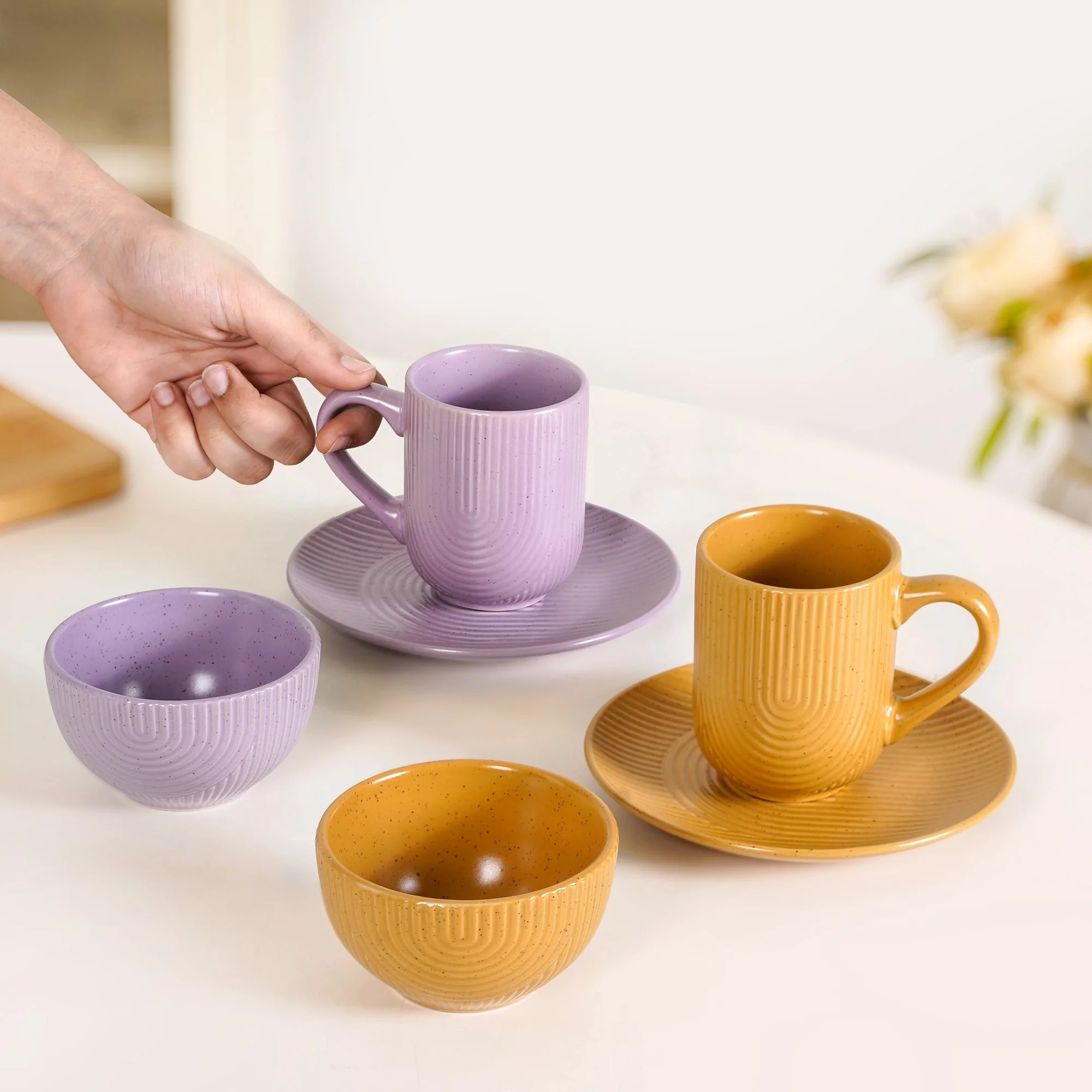 Nordic Ripple Ceramic Plate Bowl Mug Set Of 6 - Image 3