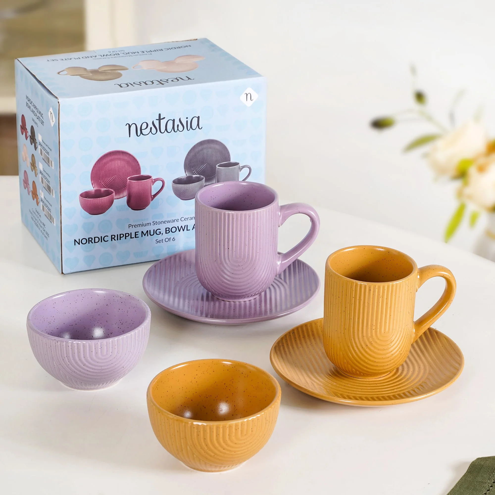 Nordic Ripple Ceramic Plate Bowl Mug Set Of 6 - Image 9