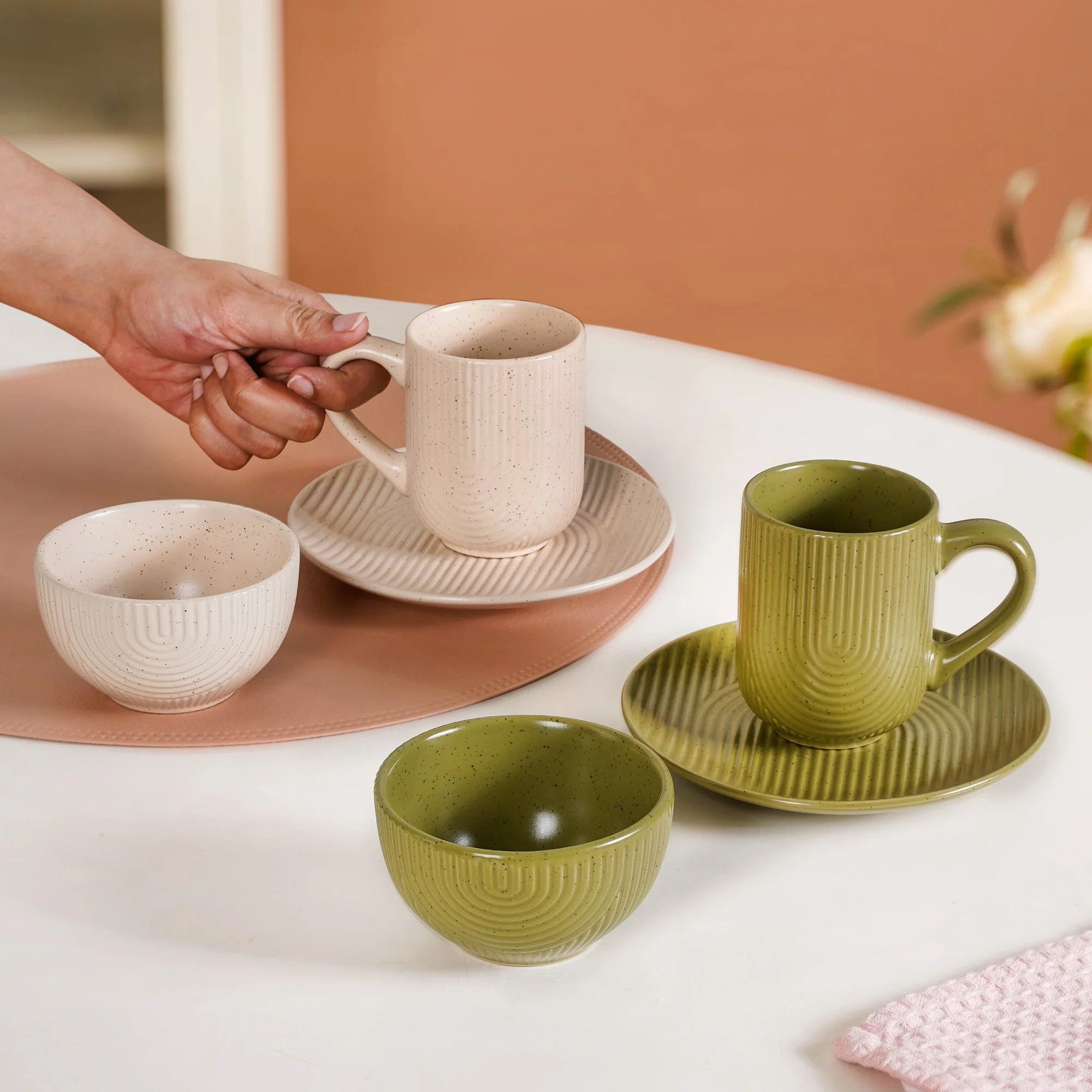 Nordic Ripple Ceramic Snack Set Of 6 With Mugs Bowls Dessert Plates - Image 2