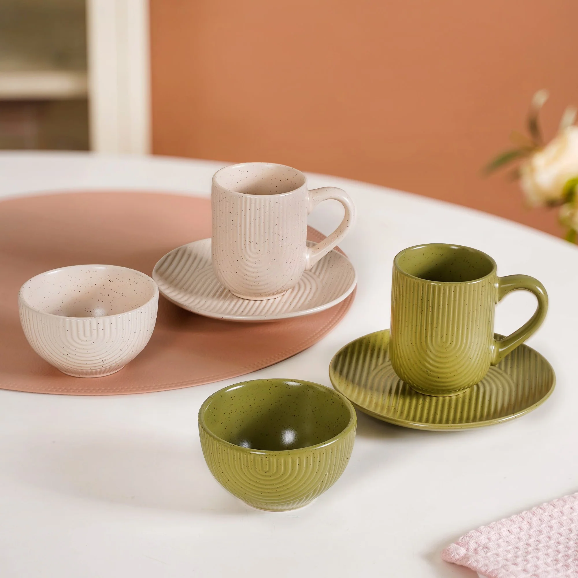 Nordic Ripple Ceramic Snack Set Of 6 With Mugs Bowls Dessert Plates - Image 8