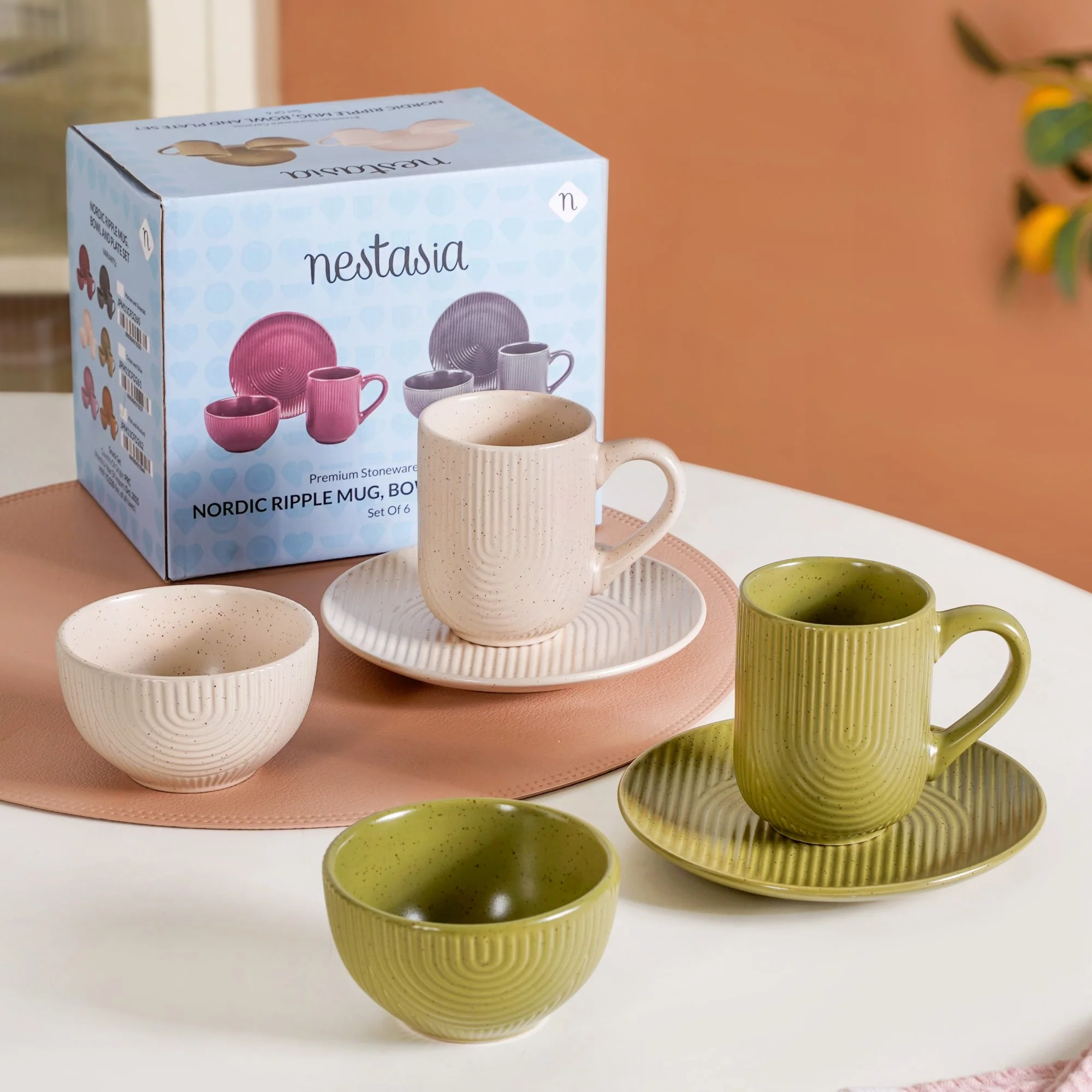 Nordic Ripple Ceramic Snack Set Of 6 With Mugs Bowls Dessert Plates - Image 9