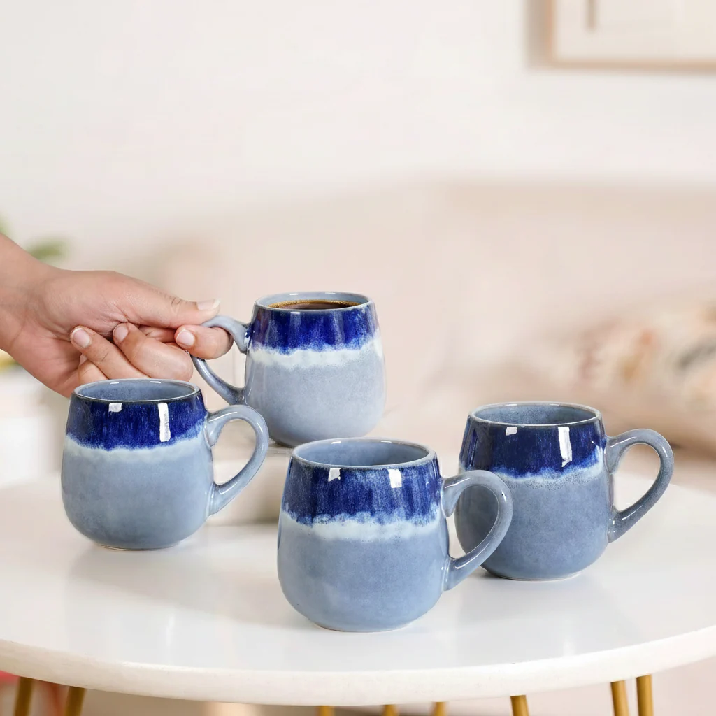 Ocean Ombre Blue Ceramic Coffee Mug Set Of 4 230ml - Image 2