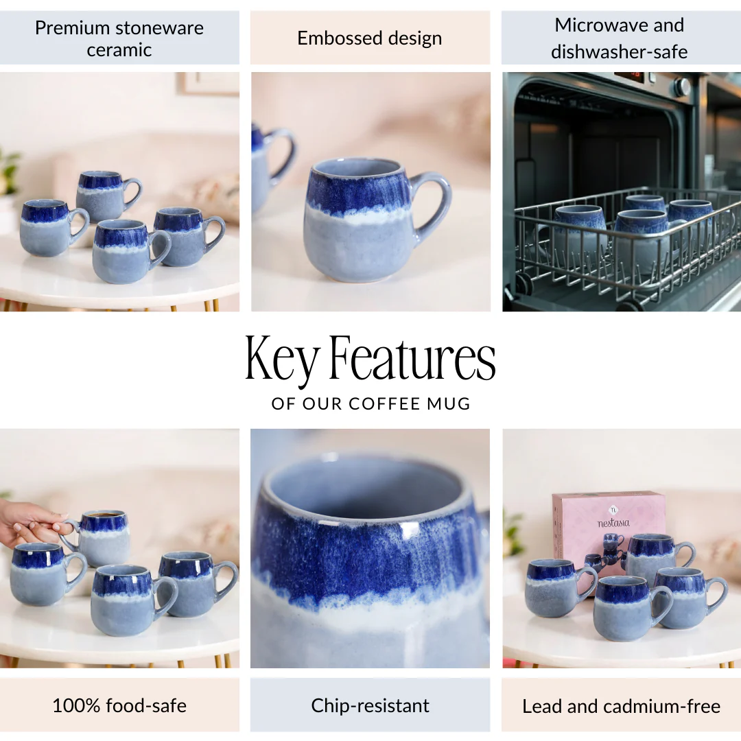 Ocean Ombre Blue Ceramic Coffee Mug Set Of 4 230ml - Image 5