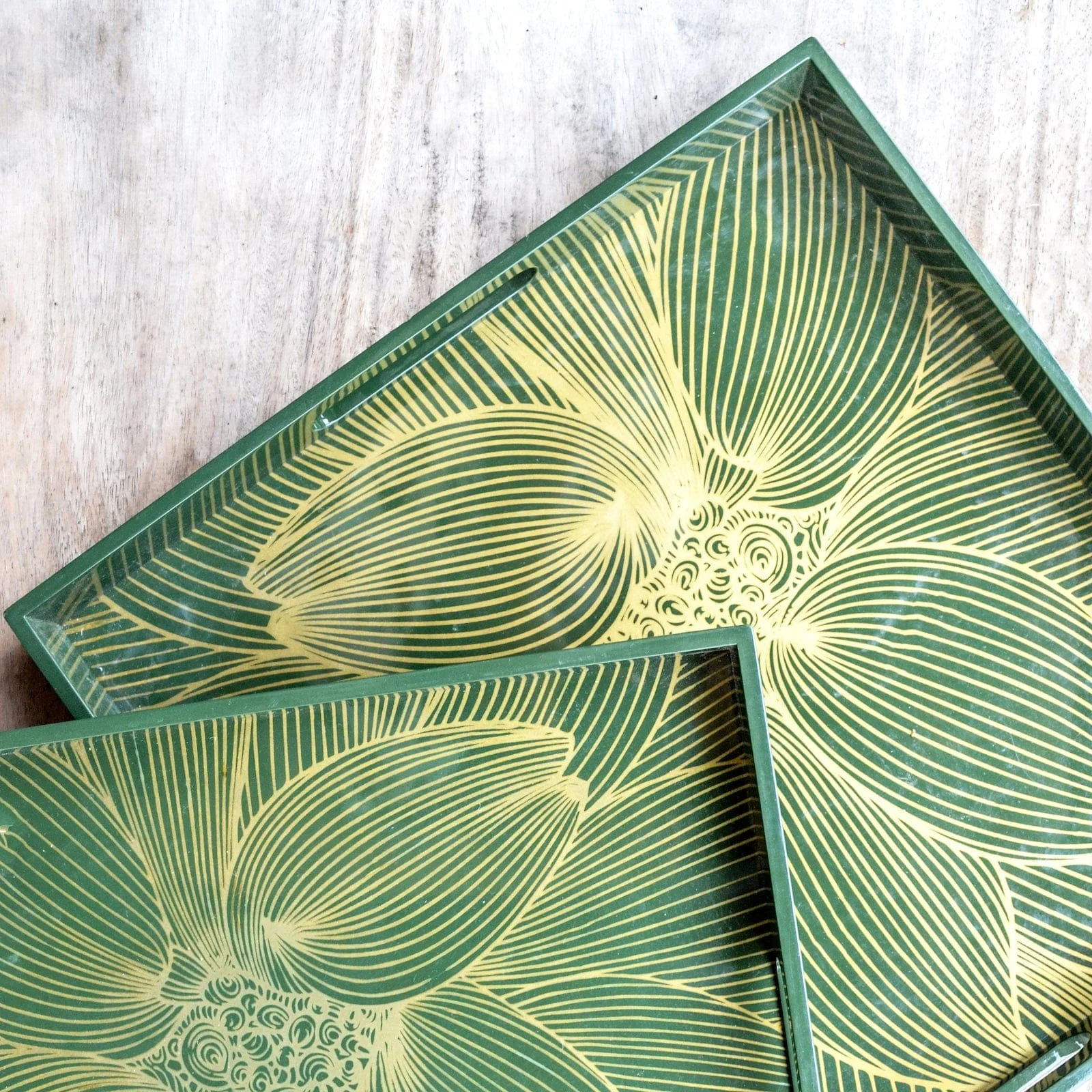 OLIVE Green Gold Floral Square Lacquer Tray (Set Of 2) - Image 4