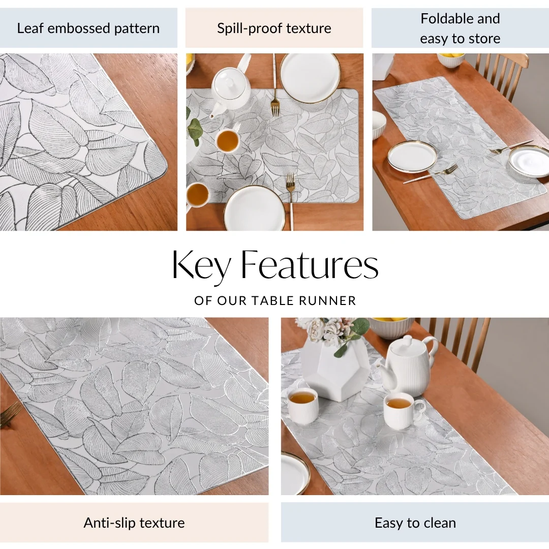 Opulent Leaf Silver Table Runner 91x35cm - Image 3