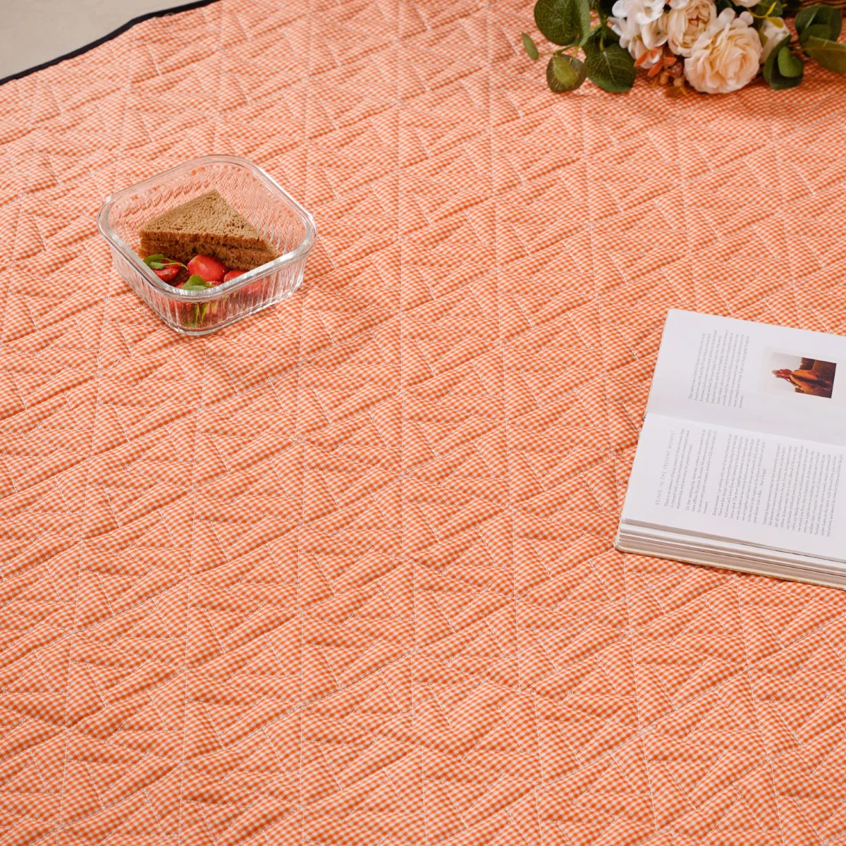Orange Checks Quilted Picnic Mat 84x60 Inch - Image 11