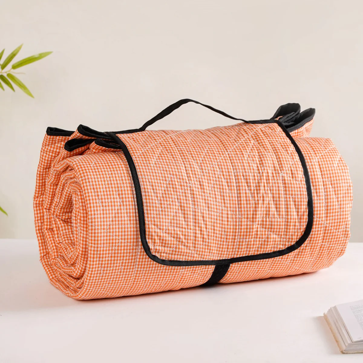 Orange Checks Quilted Picnic Mat 84x60 Inch - Image 3
